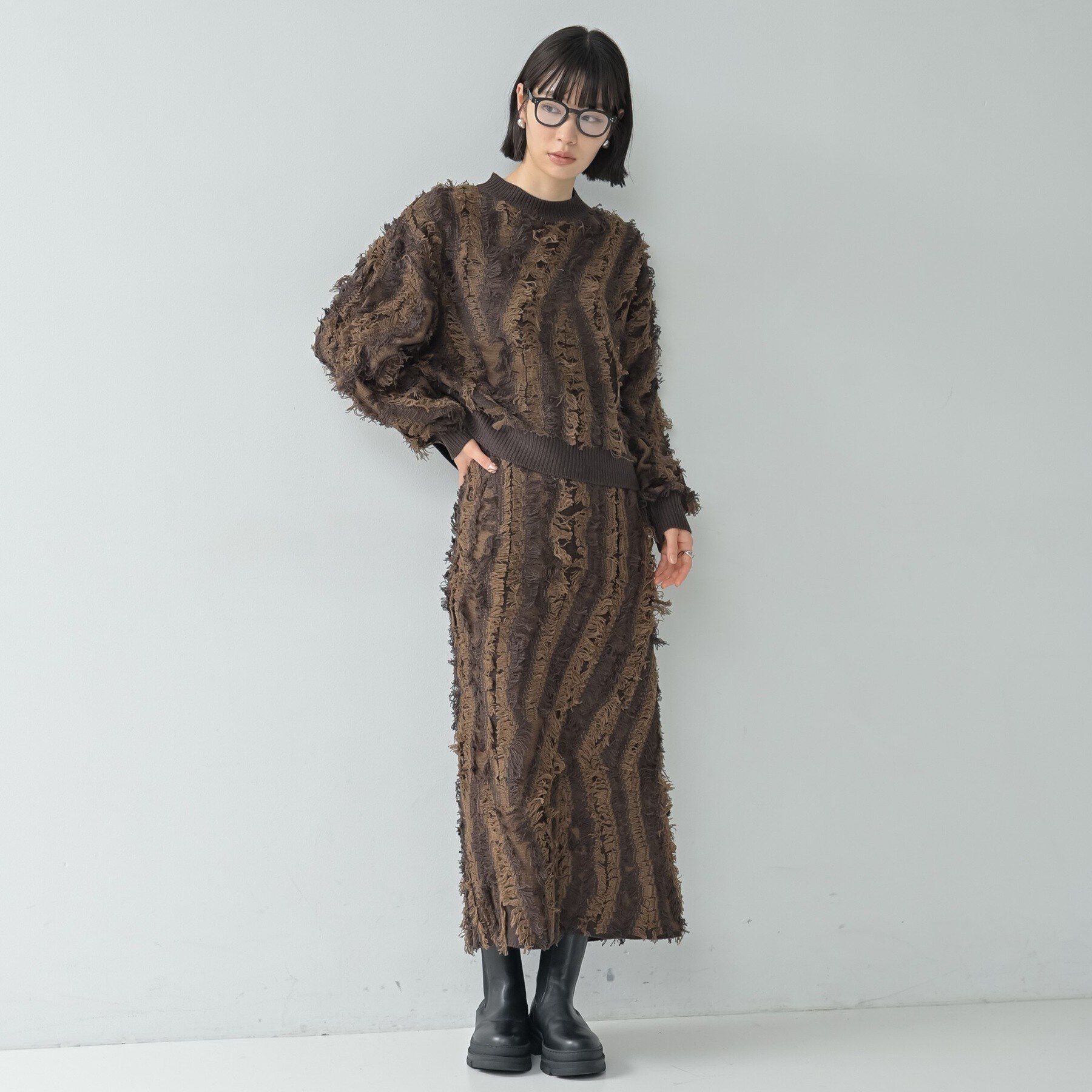 GALLEST「【セットアップ対応】アート柄フリンジジャカードニットスカート」|スカート|