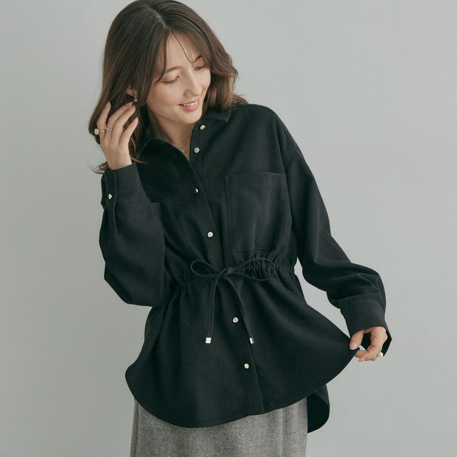 Couture broach「【一枚着でも、羽織ってもOK】起毛ツイルCPOシャツジャケット」|ミリタリージャケット|ブラック(019)