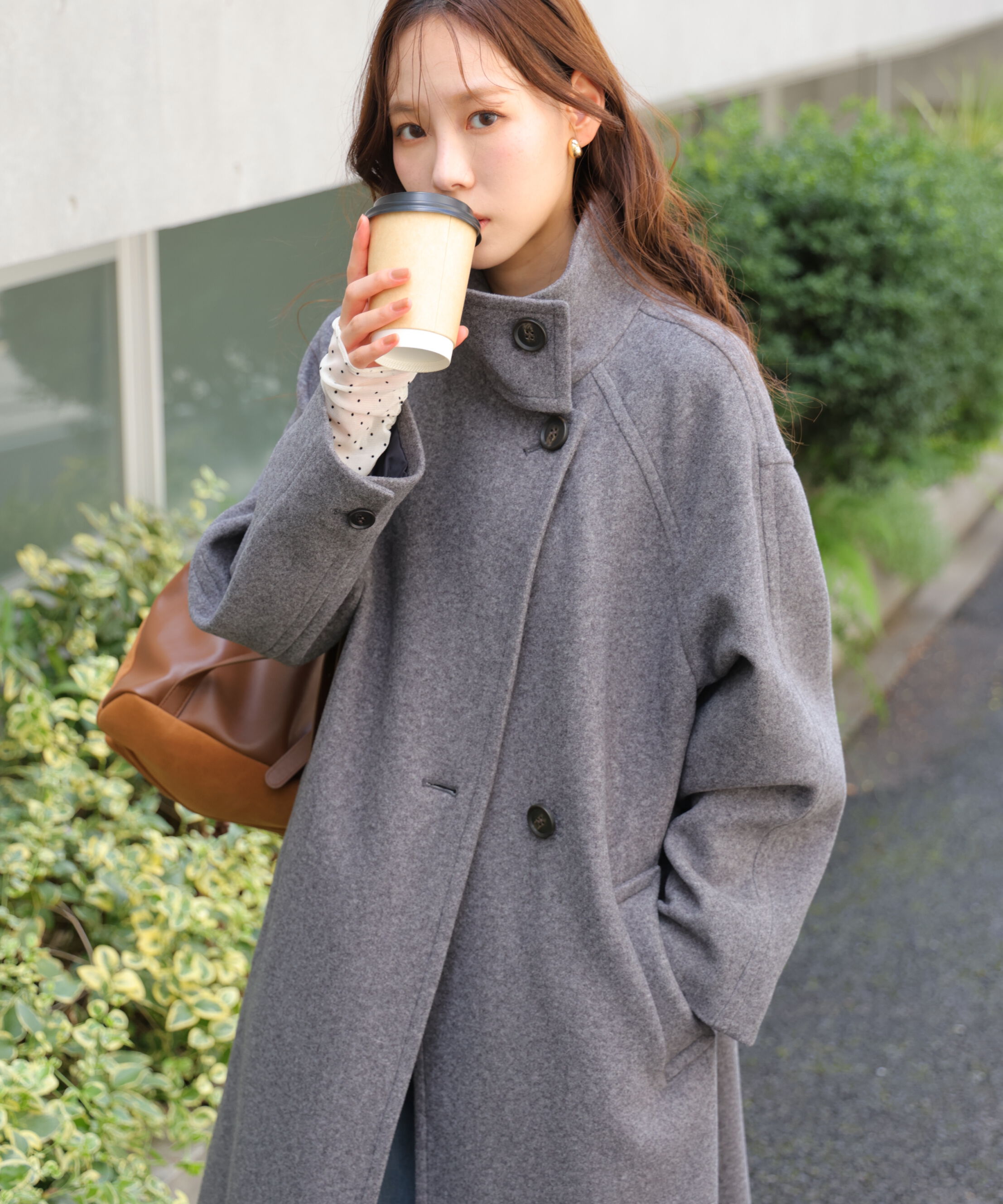  「[低身長サイズ/Sシリーズ]スタンドカラーメルトンロングコート」|その他|
