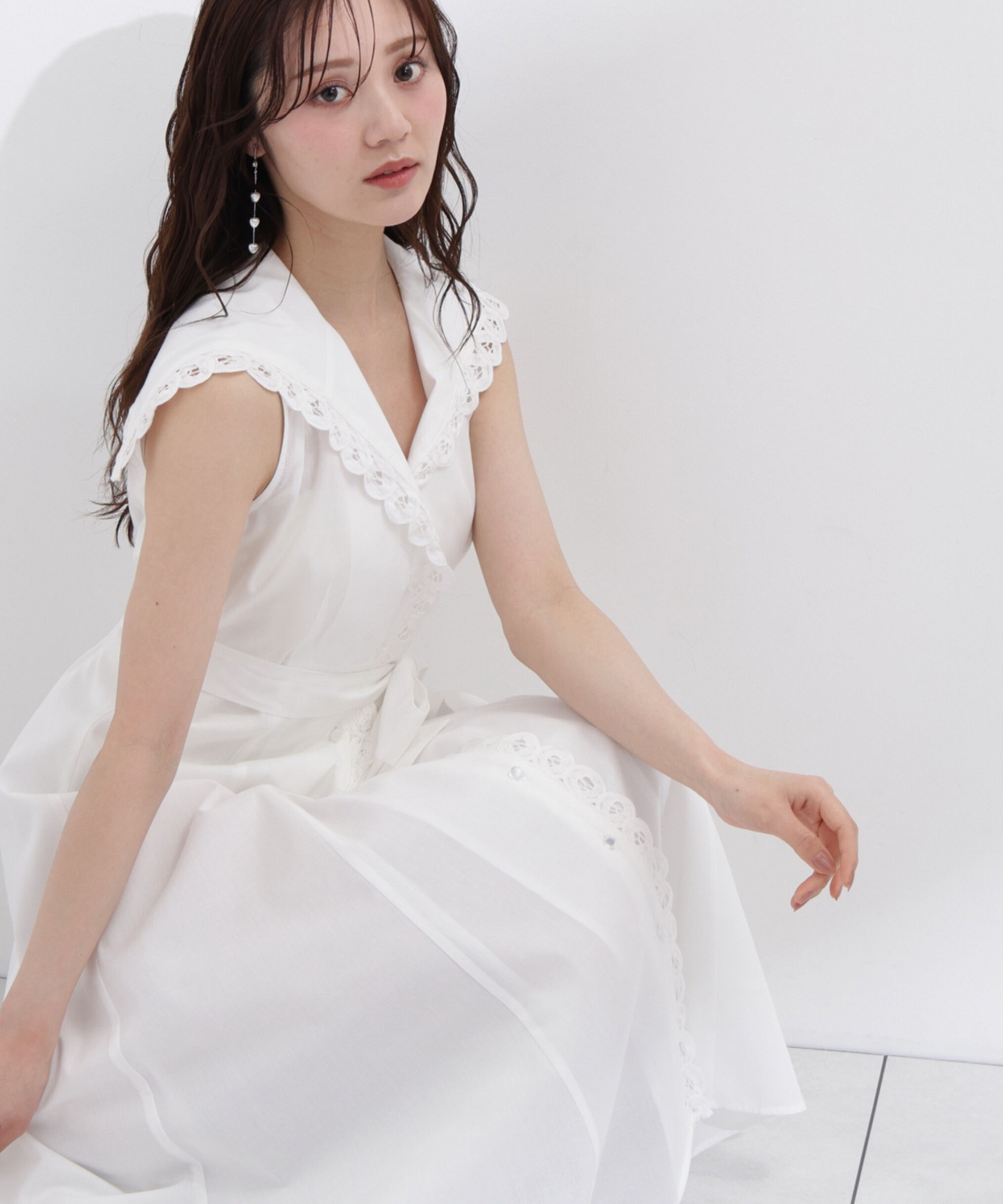 PROPORTION BODY DRESSING「＜中川紅葉さん着用＞セーラーカラーレーストリムワンピース」|ワンピース|ホワイト