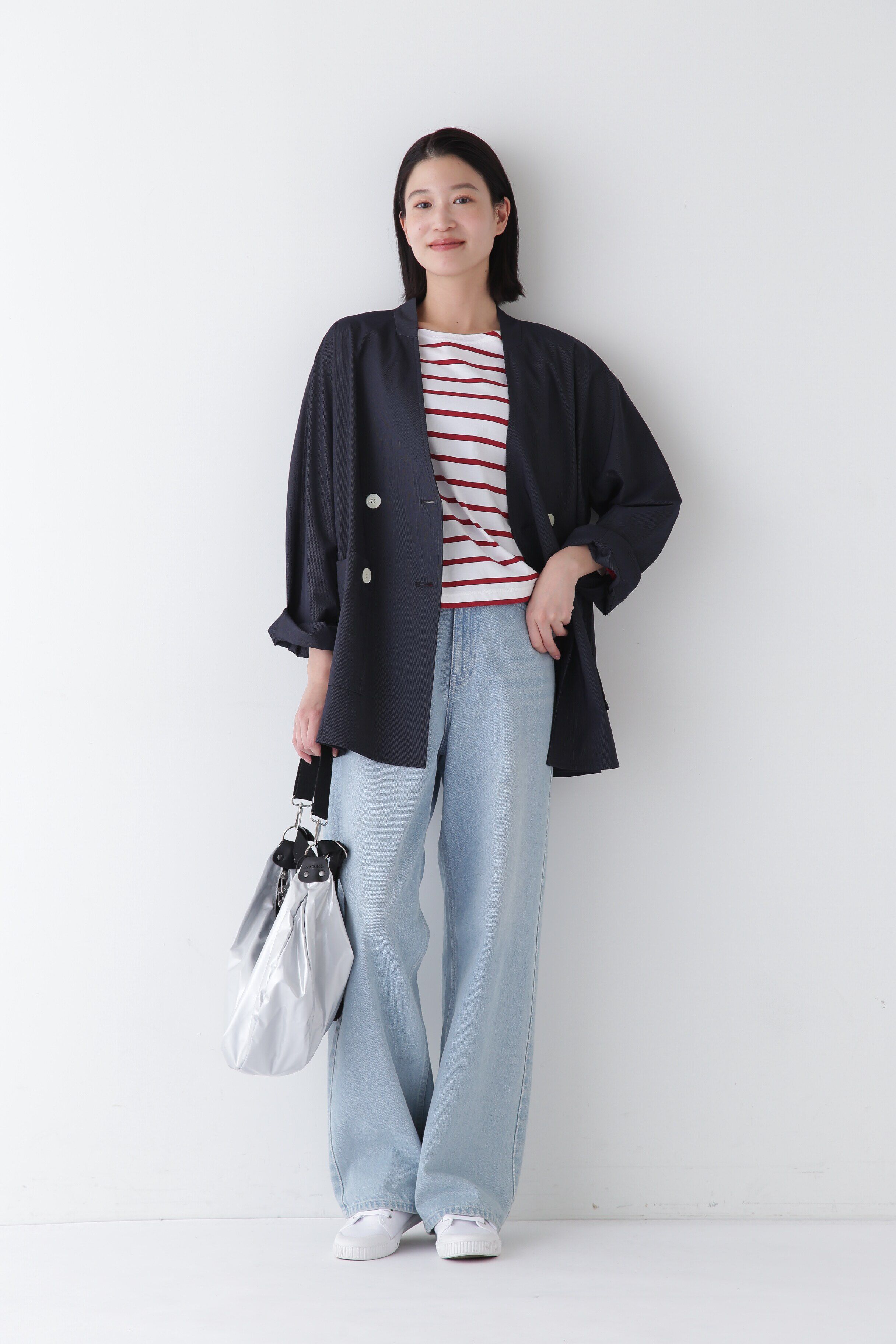  「◆ナイロンポリエステルストレッチストライプノーカラーPコート」|その他|