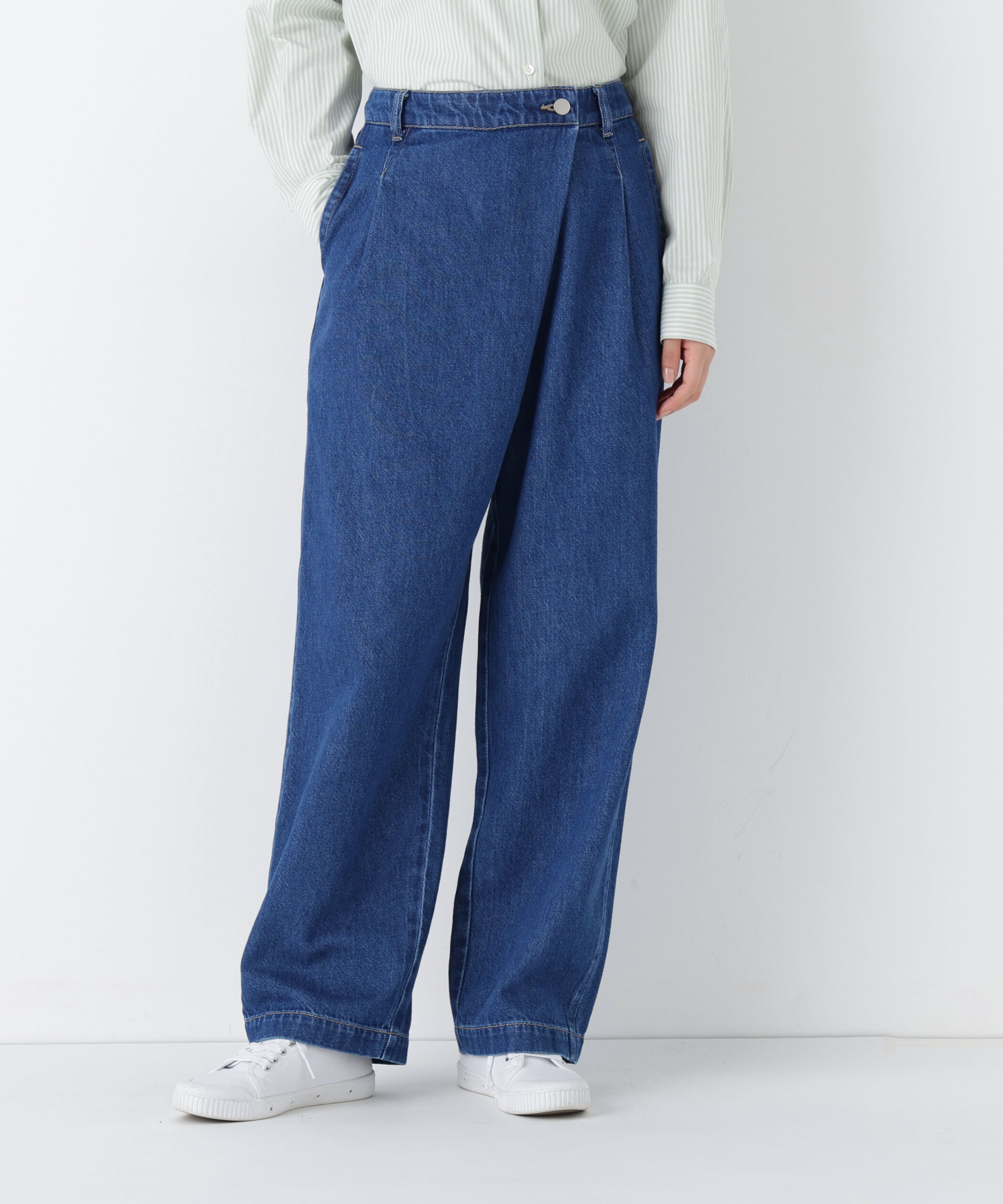 「◆《ウォッシャブル》ソフトデニムバレルパンツ」|その他|ブルー
