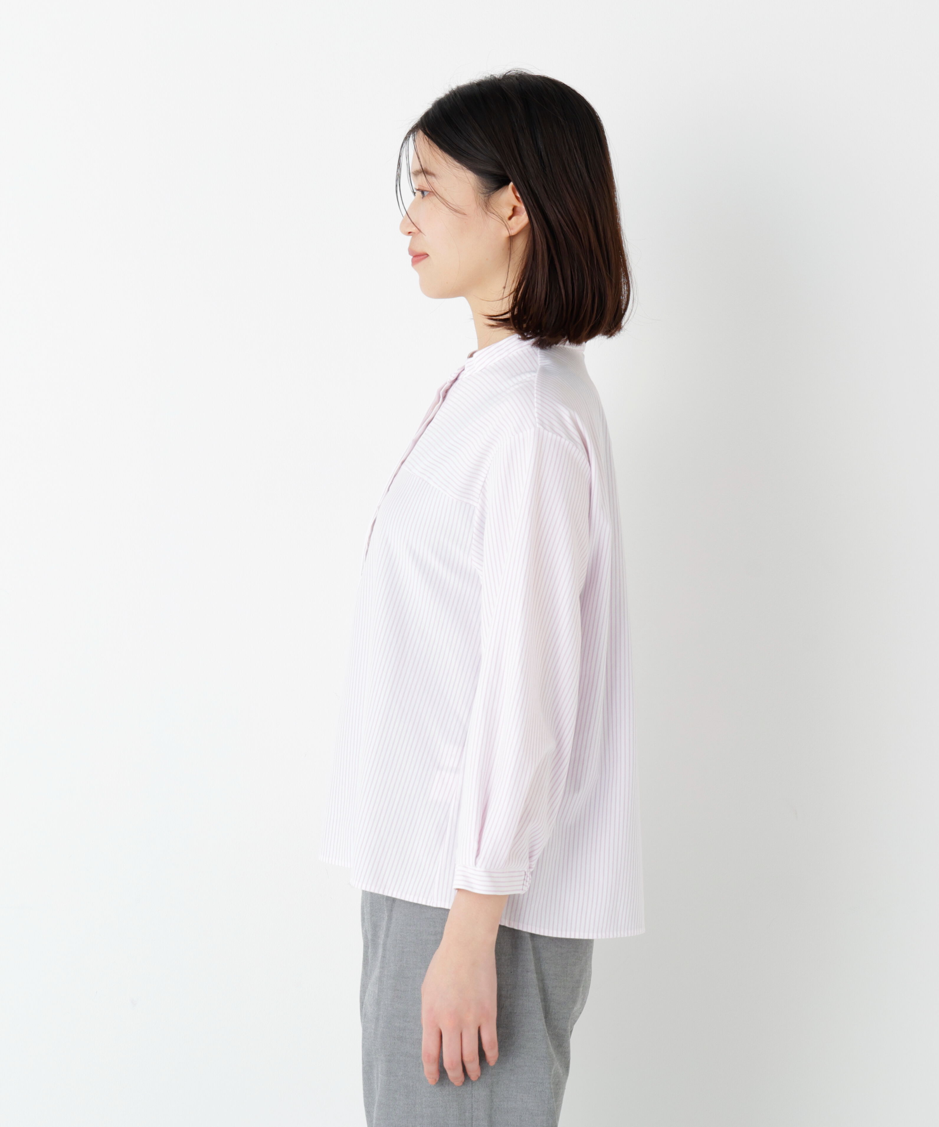  「◆《ウォッシャブル》鹿の子ジャージーバンドカラープルオーバー」|Tシャツ・カットソー|