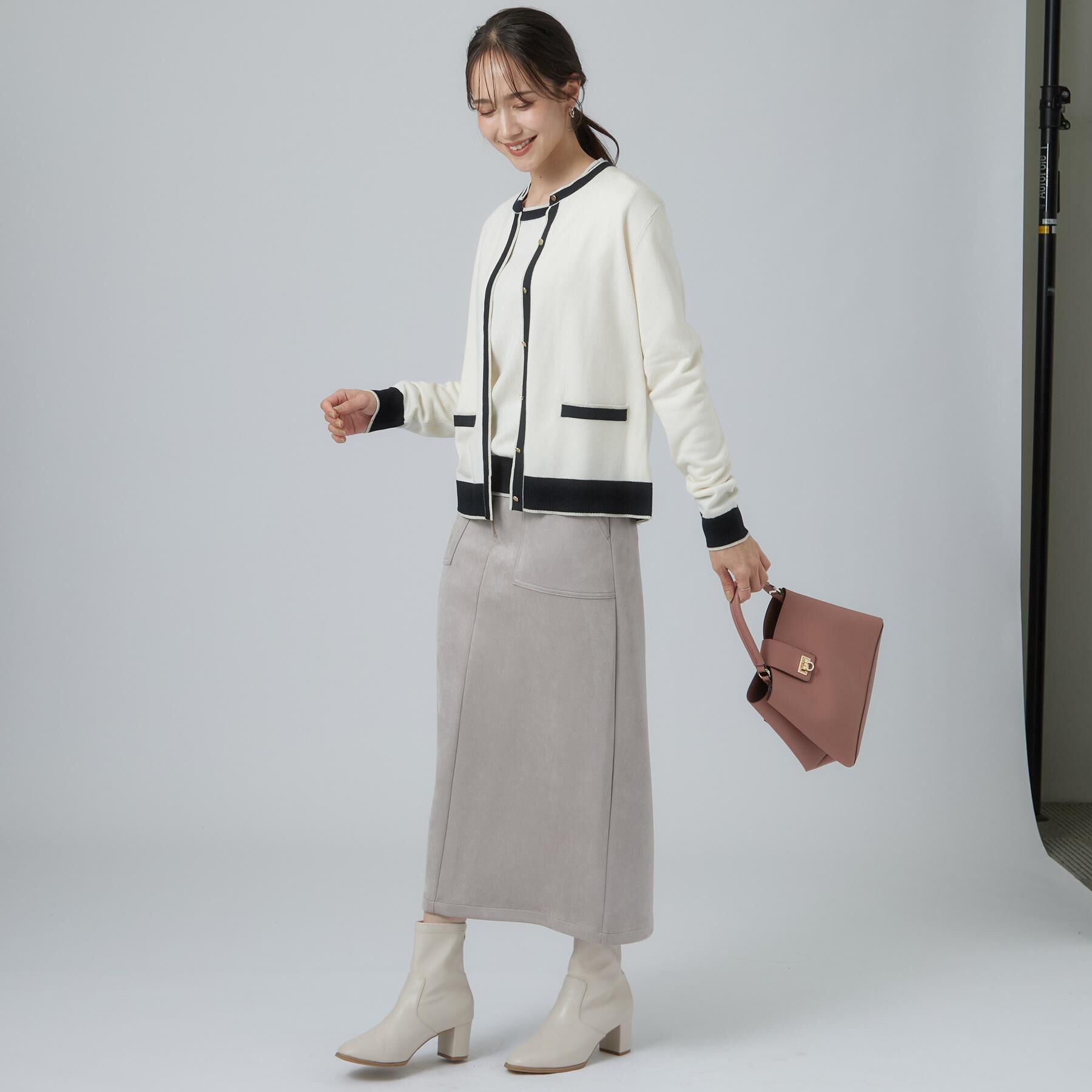 SHOO･LA･RUE「【アンサンブル可/S-LL/洗濯機可】配色使いが目を惹く クルーネックニットカーディガン」|カーディガン|