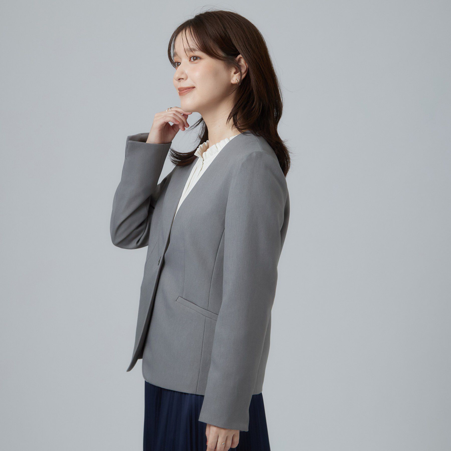 SHOO･LA･RUE「【通勤/セットアップ可/洗濯機可】すっきり好印象 ノーカラージャケット」|ノーカラージャケット|