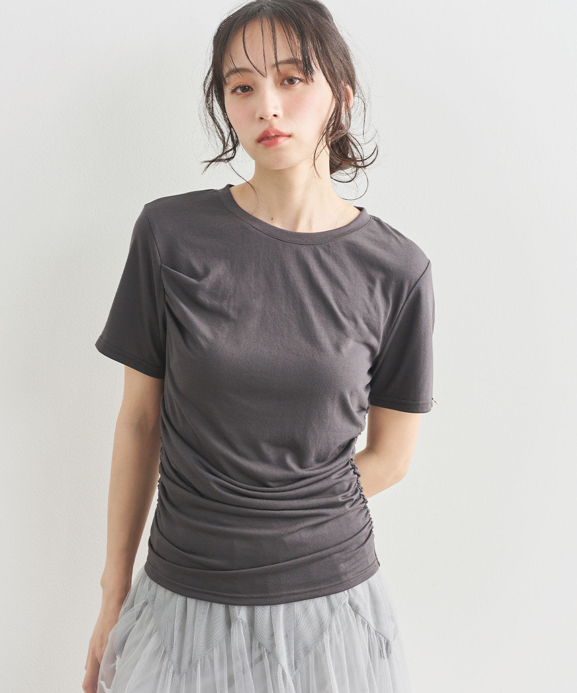 COCO DEAL「ギャザークルーネックＴシャツ」|Tシャツ・カットソー|