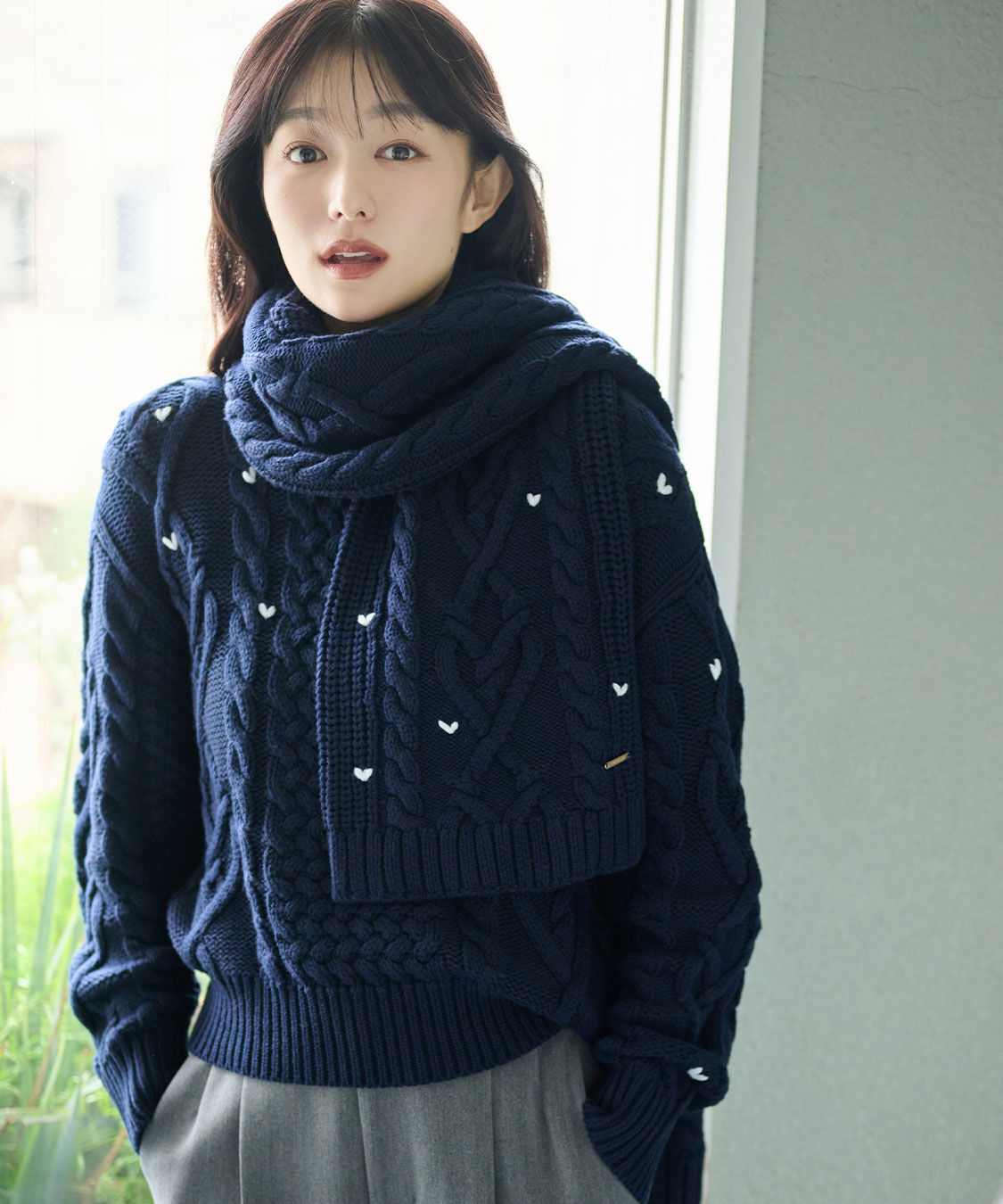 COCO DEAL「ハート刺繍ニットマフラー」|マフラー|