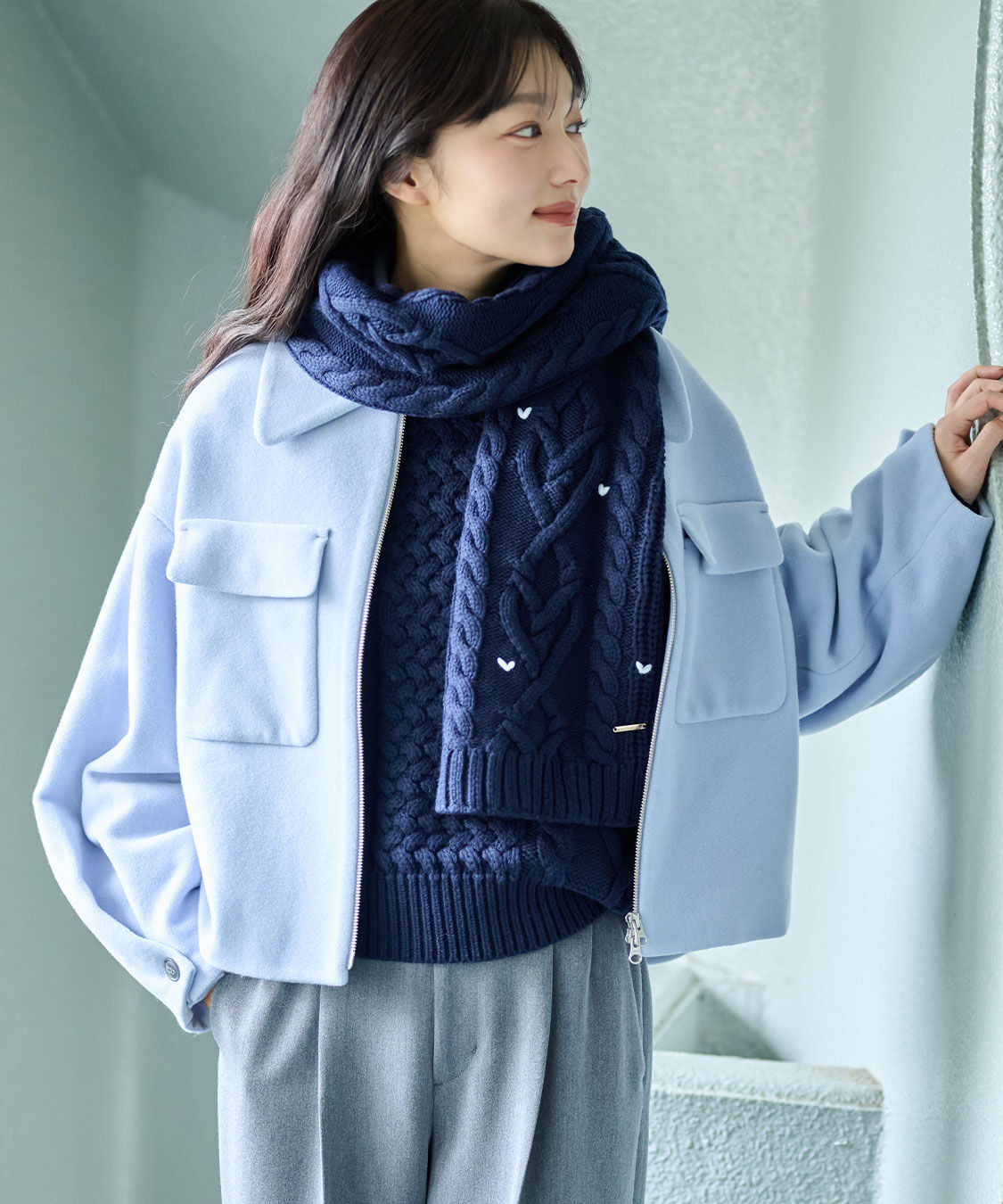 COCO DEAL「ハート刺繍ニットマフラー」|マフラー|