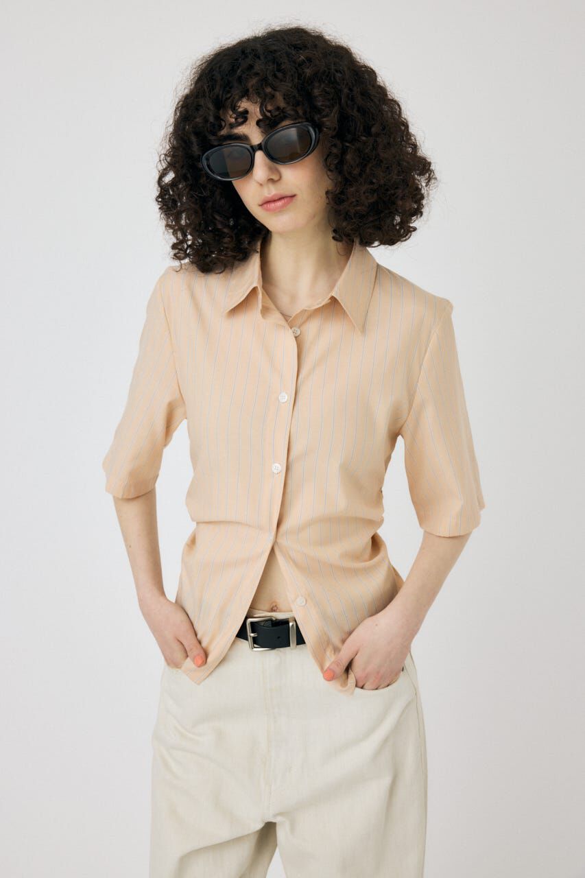 MOUSSY「STRIPE BACK LACE UP シャツ」|シャツ・ブラウス|L/ORG1
