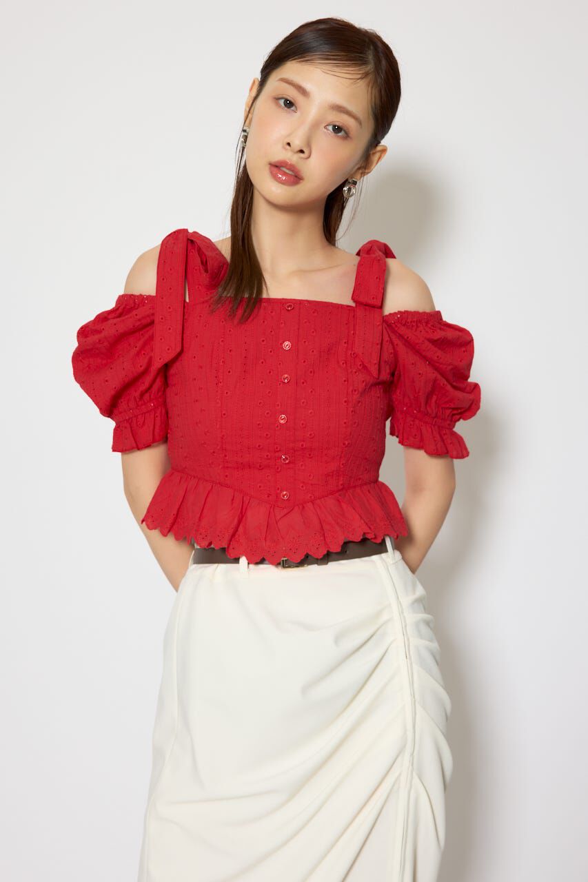 rienda「コットンレースブラウス」|シャツ・ブラウス|RED