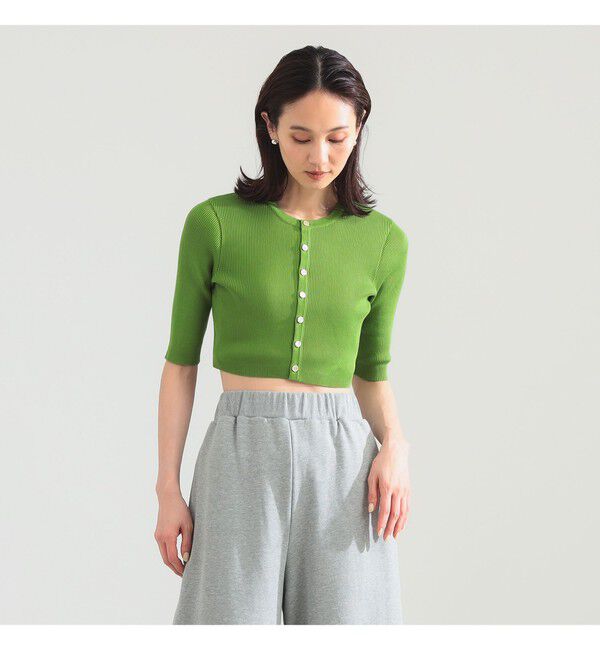 BEAMS SELECTION for WOMEN「AURALEE / GIZA HIGH GAUGE RIB KNIT SHORT CARDIGAN」|ニット・セーター|GREEN