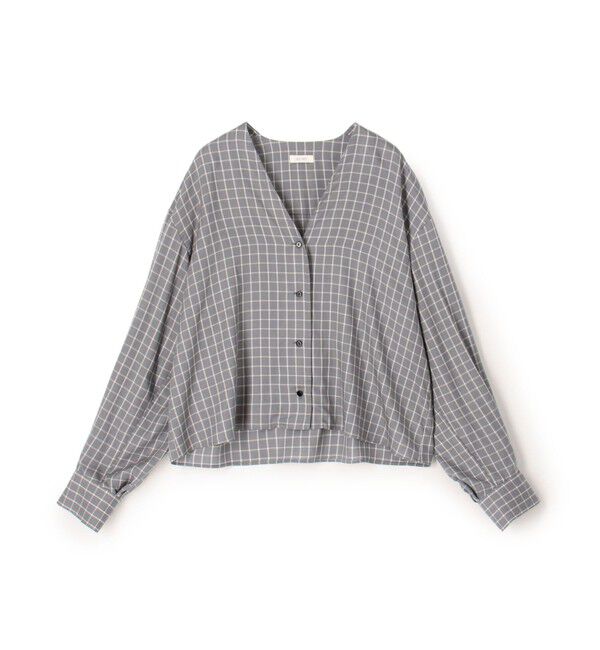 DES PRES「セルロースツイルプラッド Vネックショートブラウス」|シャツ・ブラウス|14 グレー系