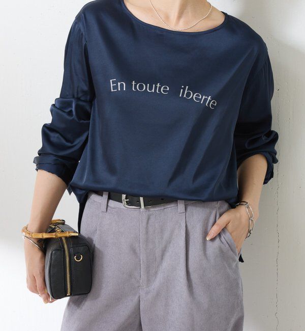  「【ロングシーズン使える】袖カフスデザインTブラウス」|シャツ・ブラウス|ネイビー