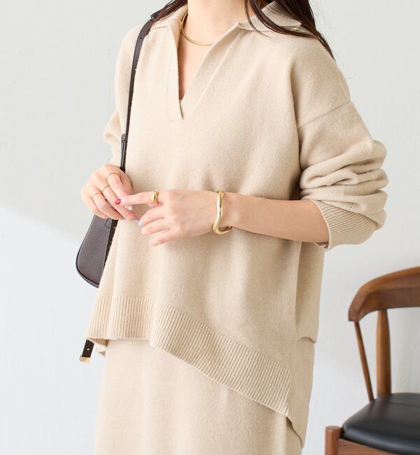  「【セットアイテム】衿つきスキッパーニットセットアップ」|ワンピース|