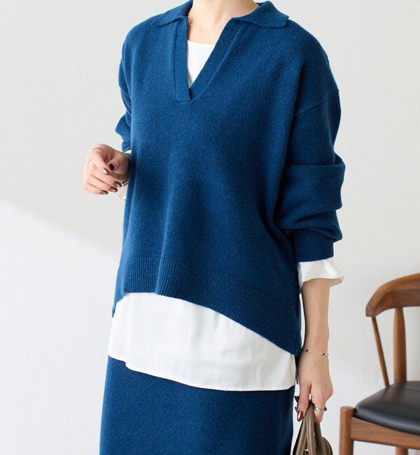  「【セットアイテム】衿つきスキッパーニットセットアップ」|ワンピース|