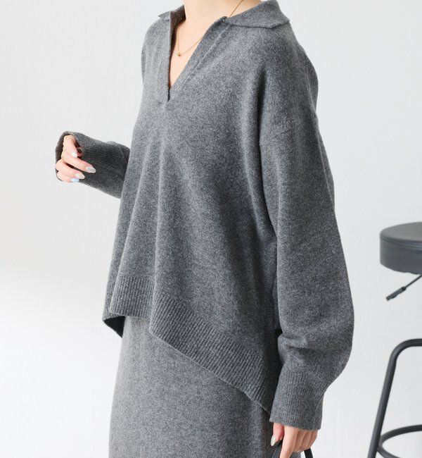  「【セットアイテム】衿つきスキッパーニットセットアップ」|ワンピース|