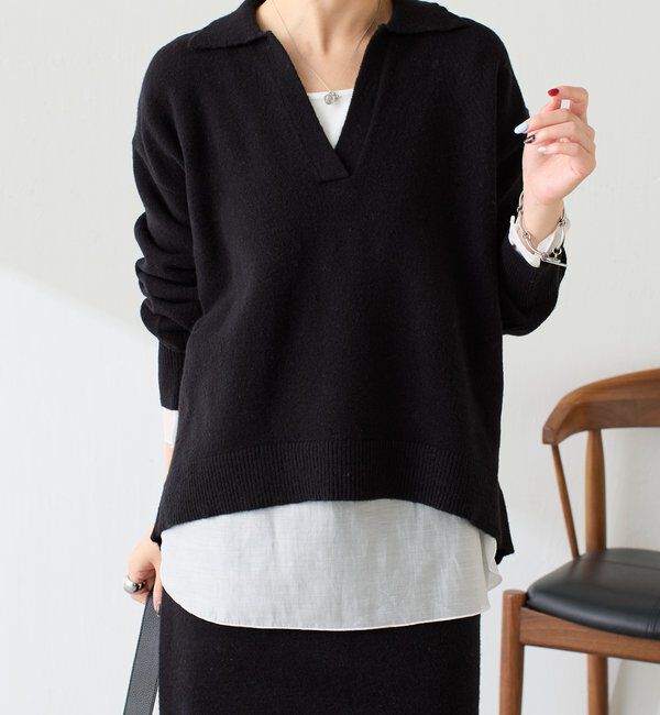  「【セットアイテム】衿つきスキッパーニットセットアップ」|ワンピース|