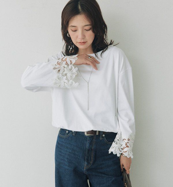  「【透湿性/紫外線防止】レースカフスカットソー」|Tシャツ・カットソー|