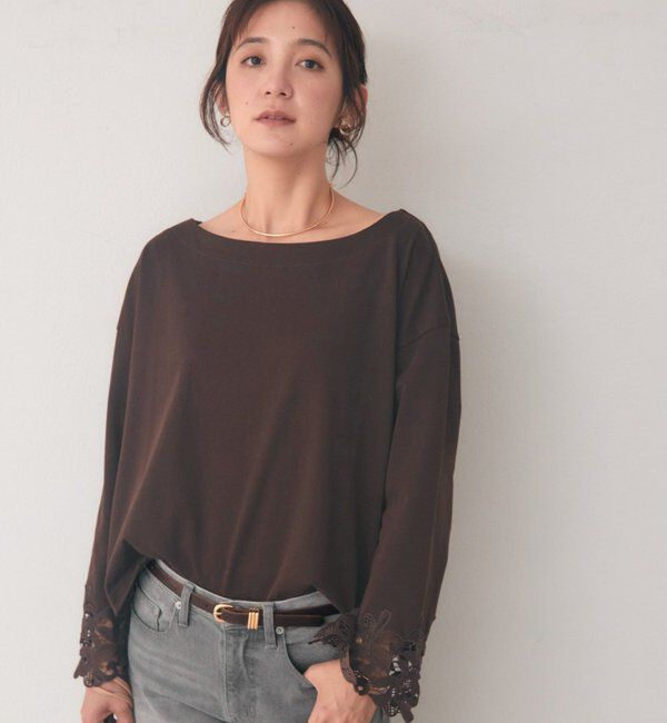  「【透湿性/紫外線防止】レースカフスカットソー」|Tシャツ・カットソー|