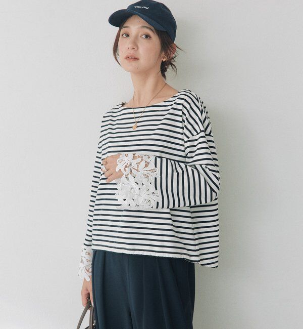  「【透湿性/紫外線防止】レースカフスカットソー」|Tシャツ・カットソー|