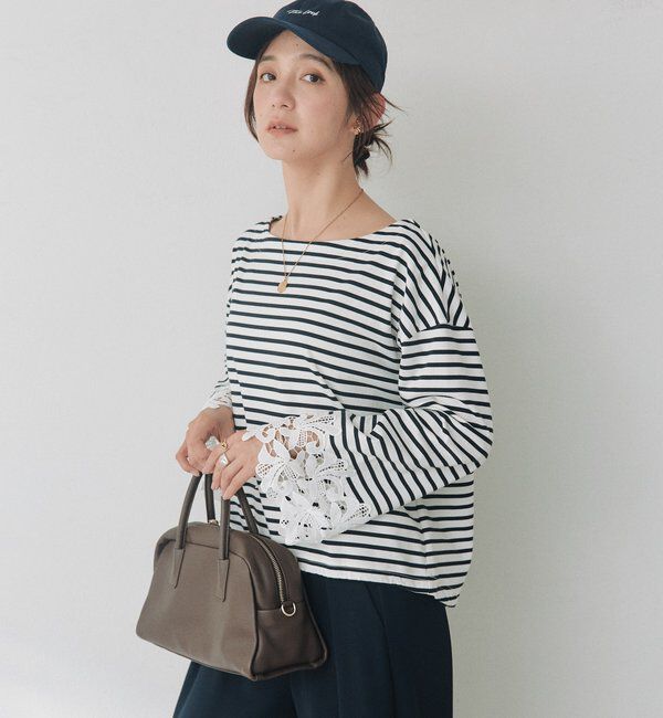  「【透湿性/紫外線防止】レースカフスカットソー」|Tシャツ・カットソー|