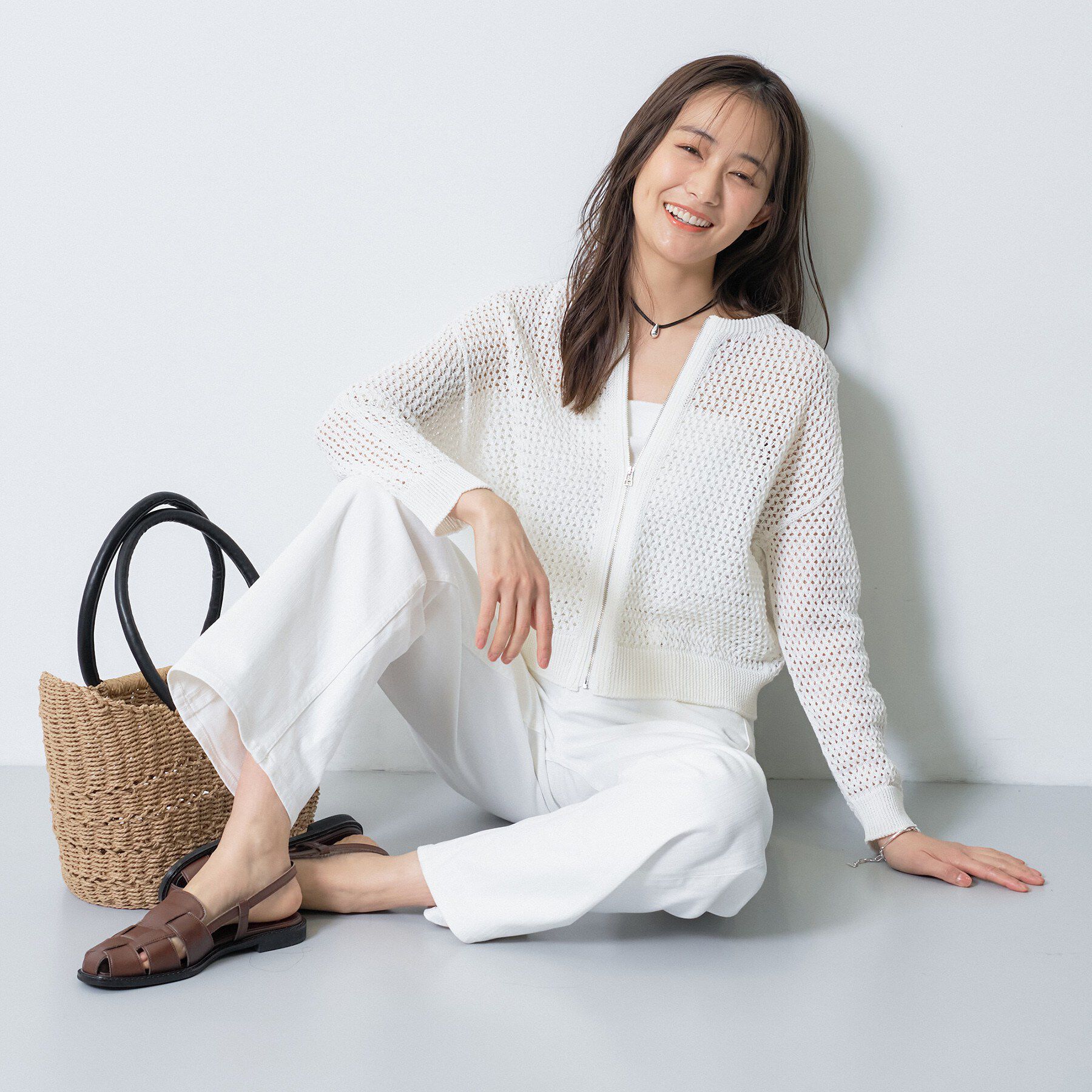 INDIVI「【洗える／コットン】メッシュジップニットカーディガン」|カーディガン|