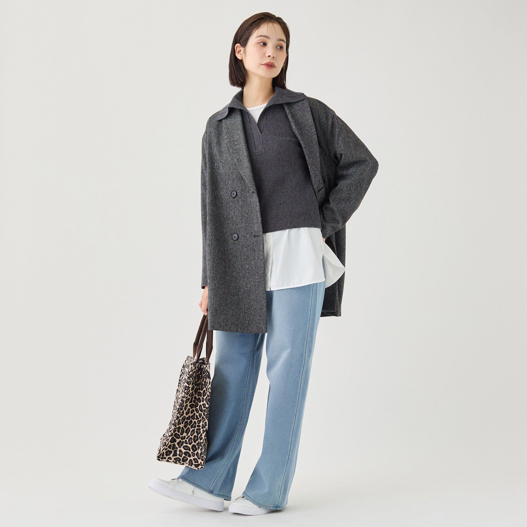 INDIVI「【顔まわりスッキリ】ショールカラー ミドル丈コート」|チェスターコート|