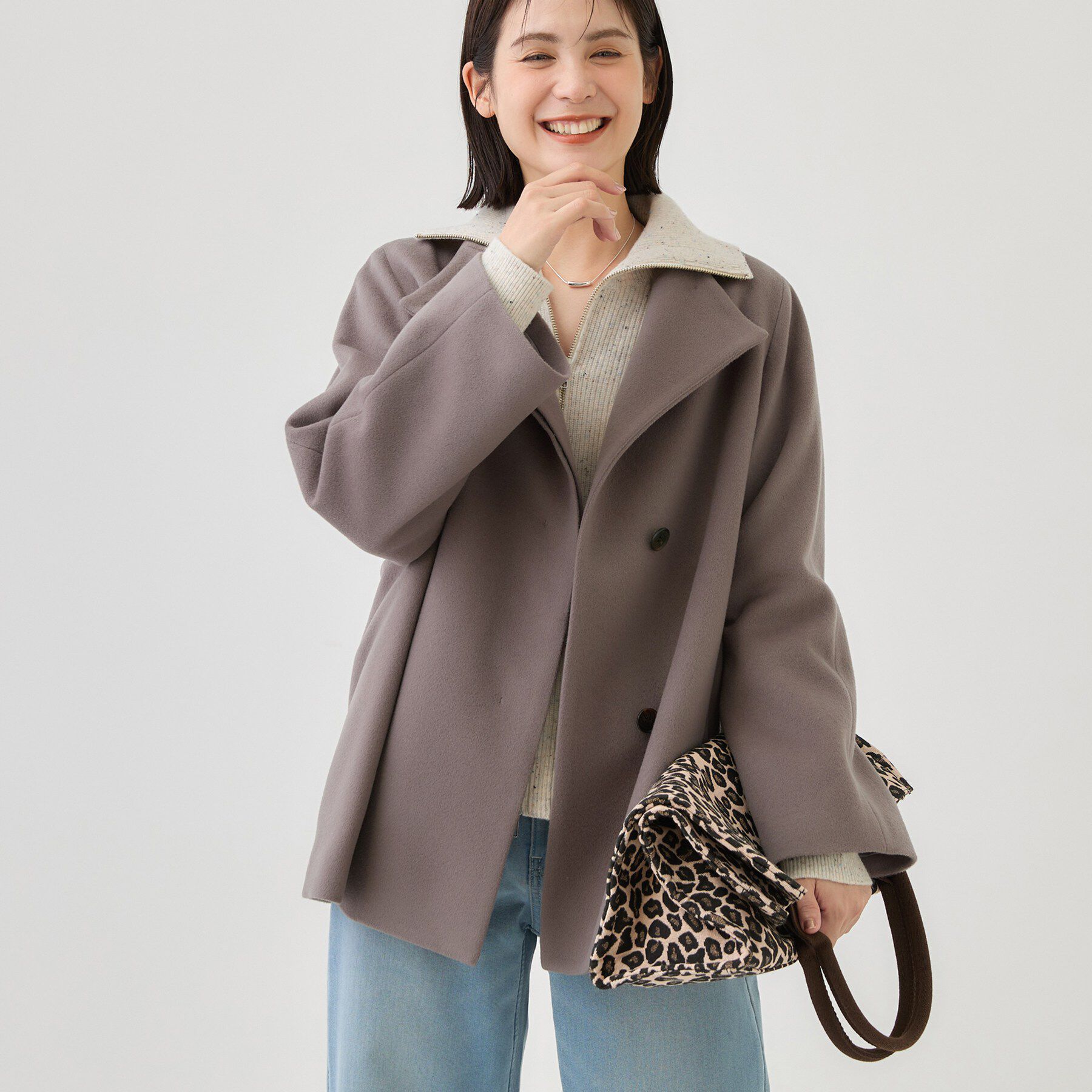 INDIVI「【ウールブレンド／日本製】スタンドカラー上品ミドル丈コート」|その他|