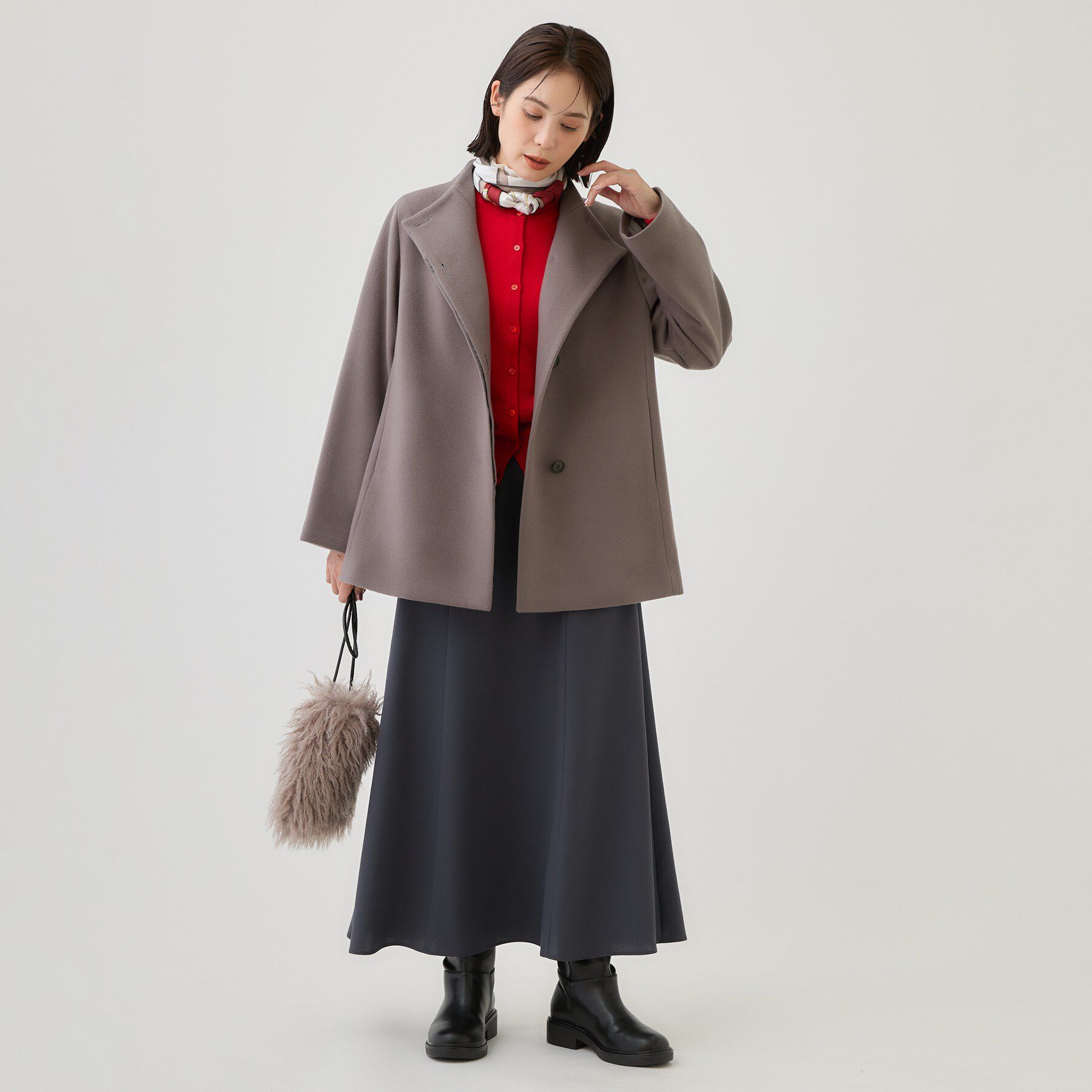 INDIVI「【ウールブレンド／日本製】スタンドカラー上品ミドル丈コート」|その他|