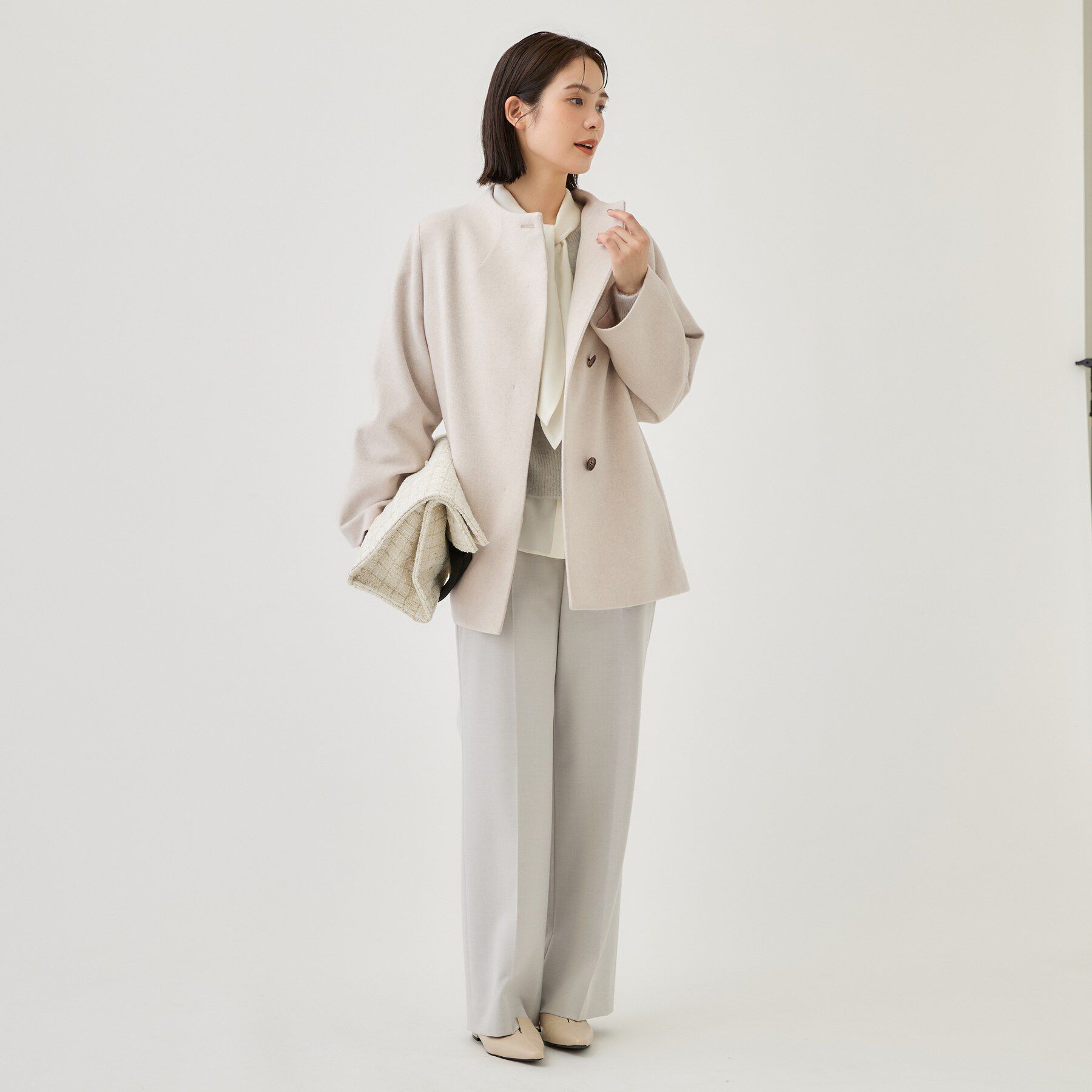 INDIVI「【ウールブレンド／日本製】スタンドカラー上品ミドル丈コート」|その他|