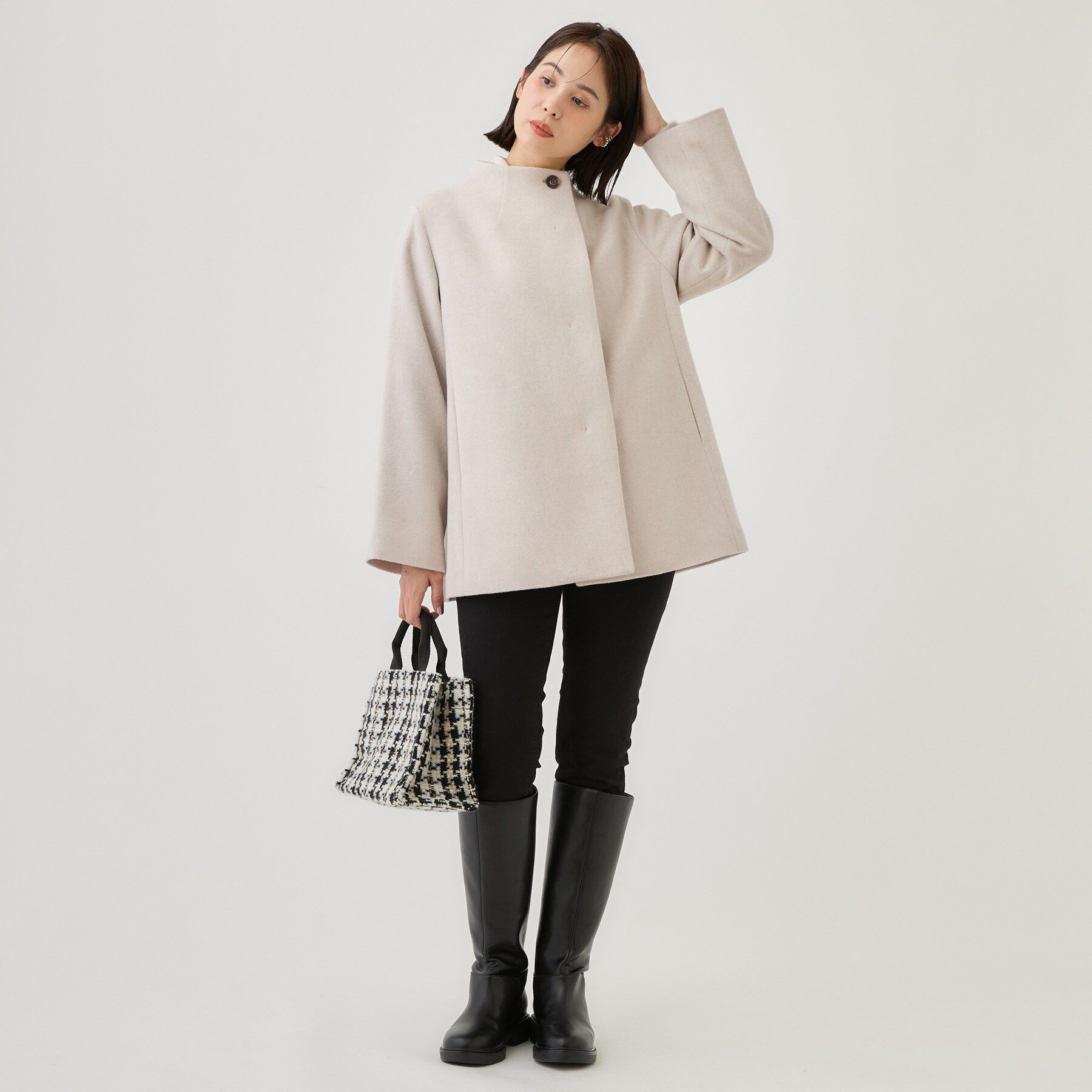 INDIVI「【ウールブレンド／日本製】スタンドカラー上品ミドル丈コート」|その他|