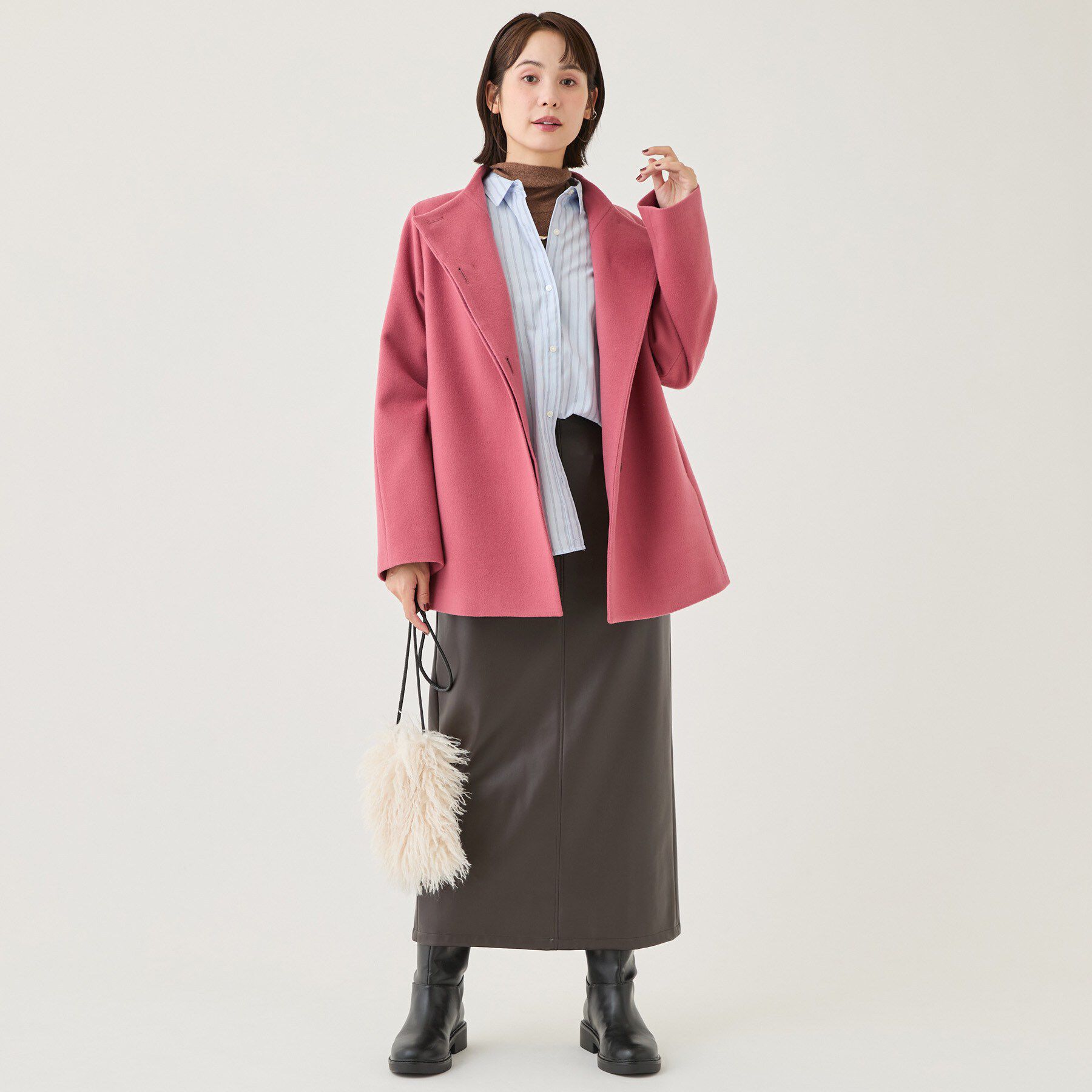 INDIVI「【ウールブレンド／日本製】スタンドカラー上品ミドル丈コート」|その他|