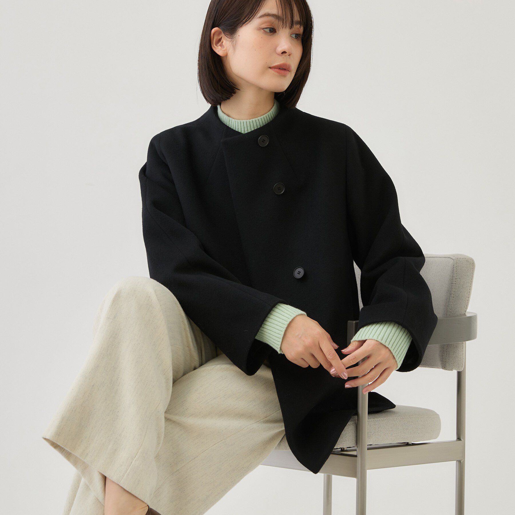 INDIVI「【ウールブレンド／日本製】スタンドカラー上品ミドル丈コート」|その他|