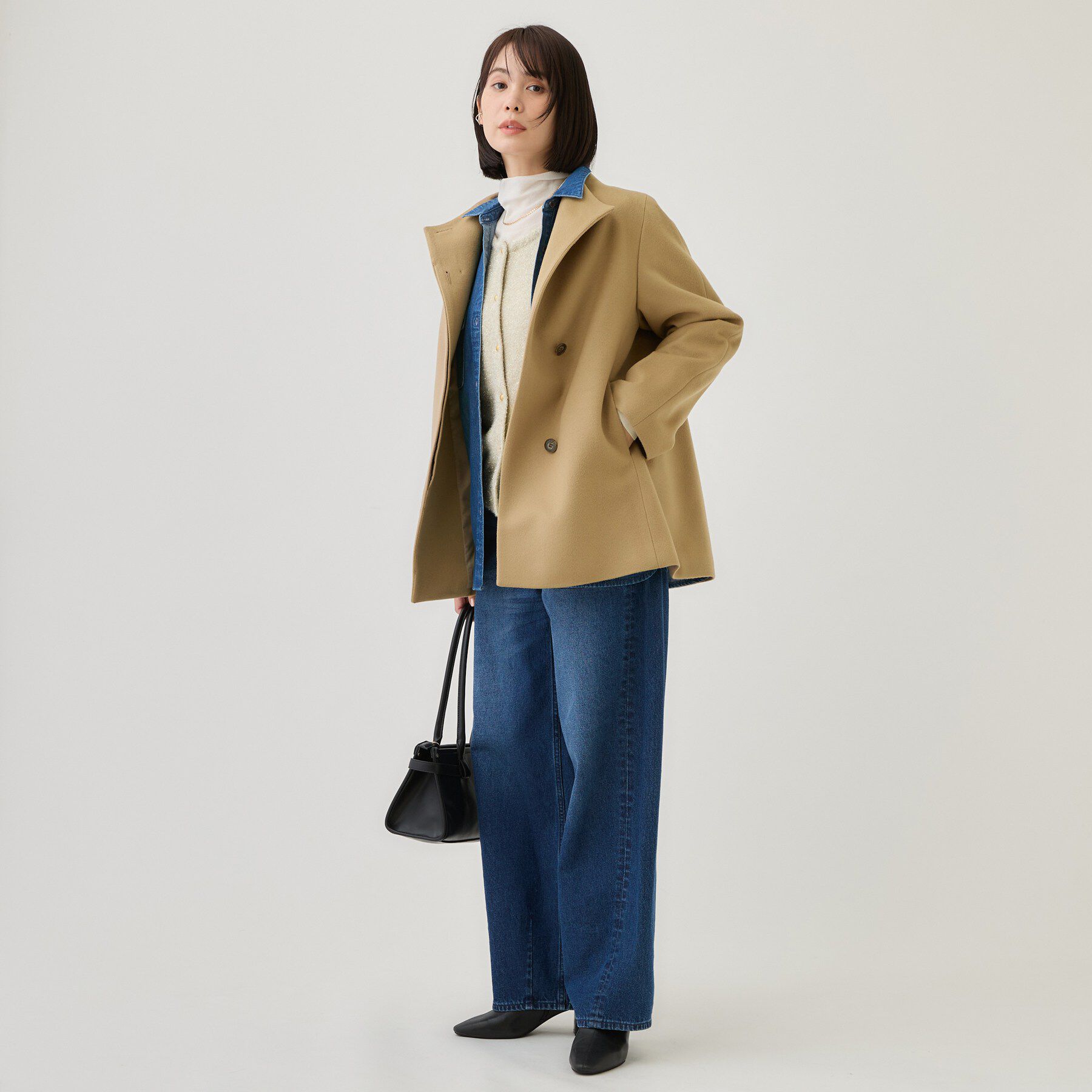 INDIVI「【ウールブレンド／日本製】スタンドカラー上品ミドル丈コート」|その他|