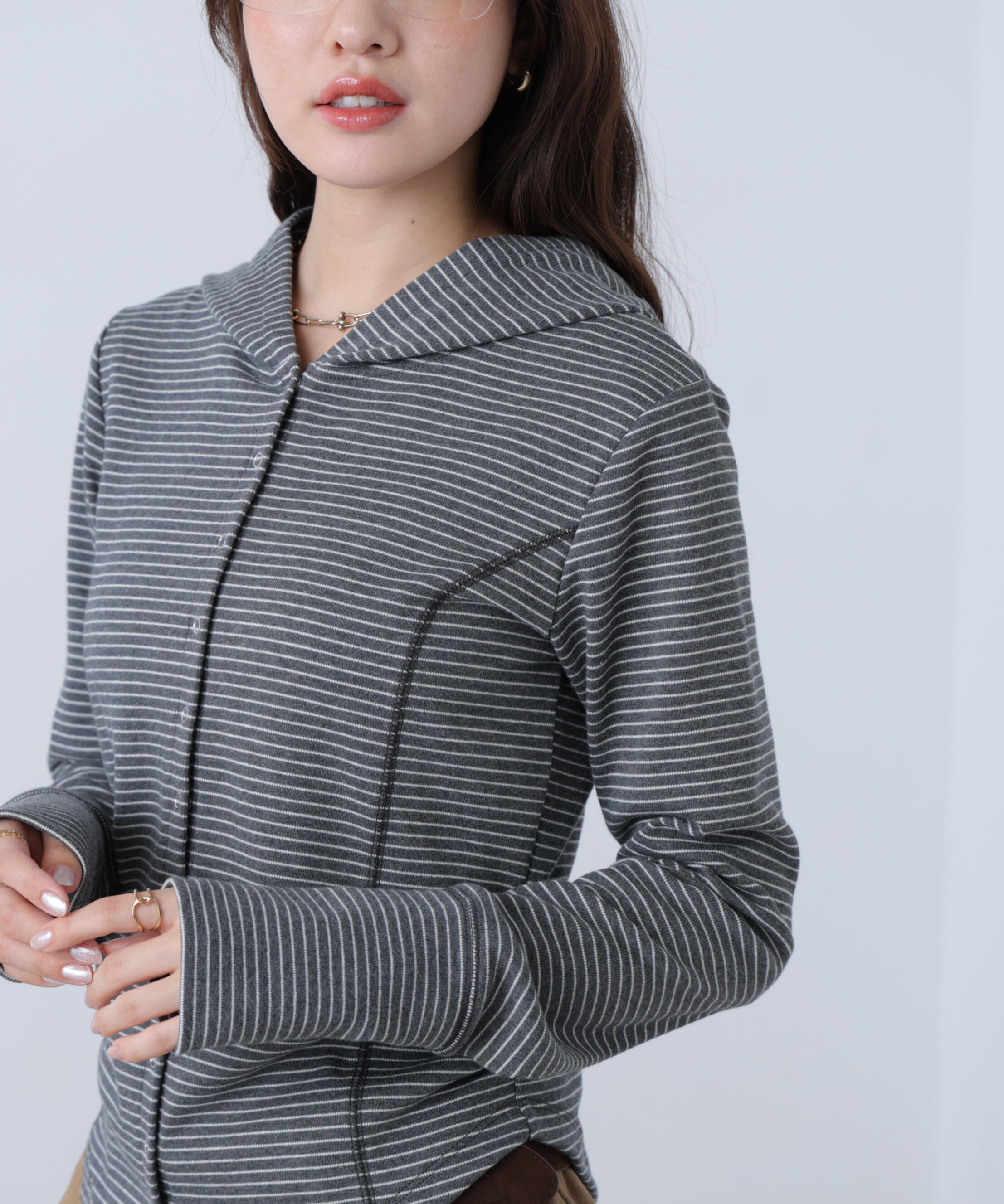  「テレコドットボタンフーディーカーディガン」|Tシャツ・カットソー|