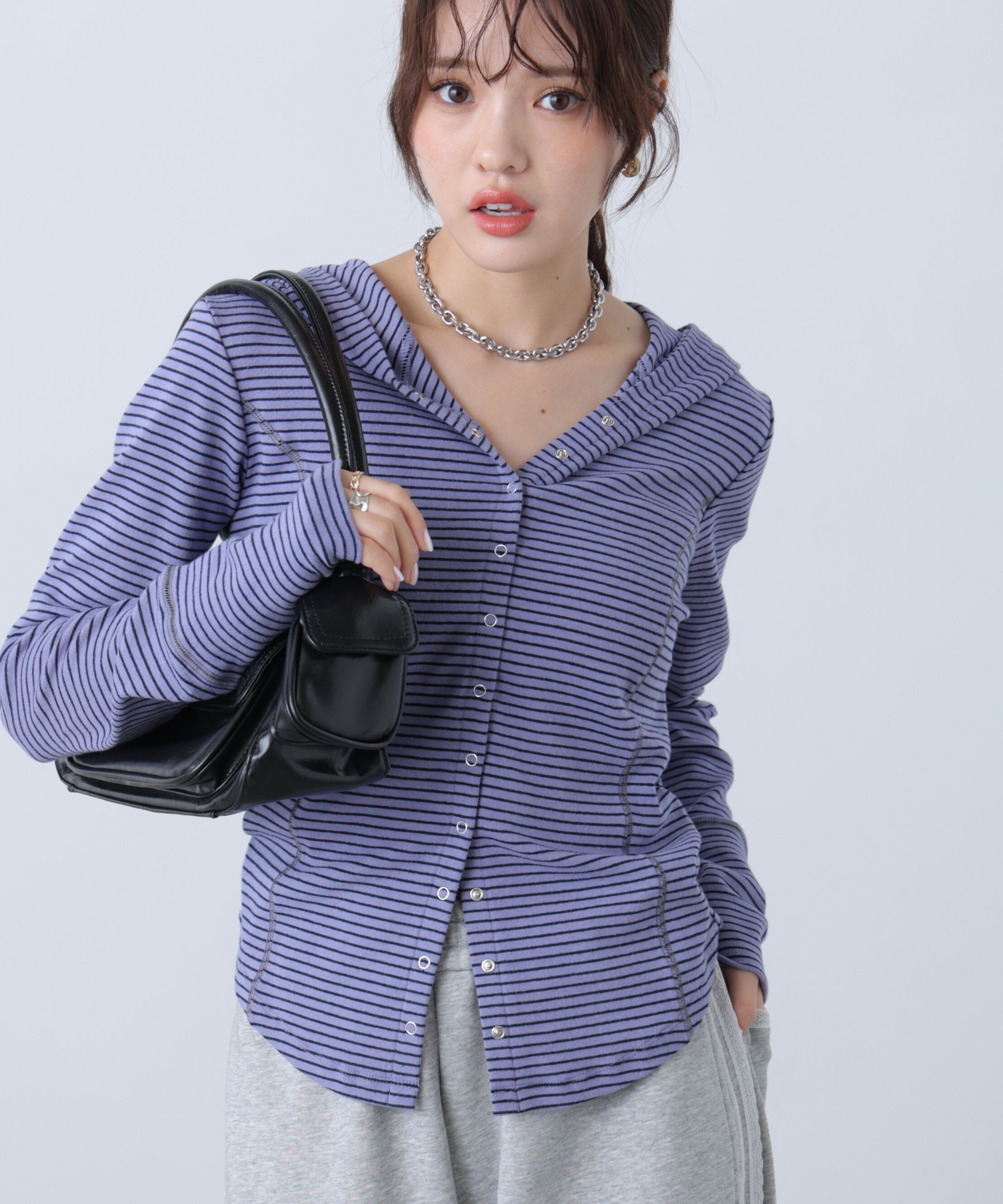  「テレコドットボタンフーディーカーディガン」|Tシャツ・カットソー|