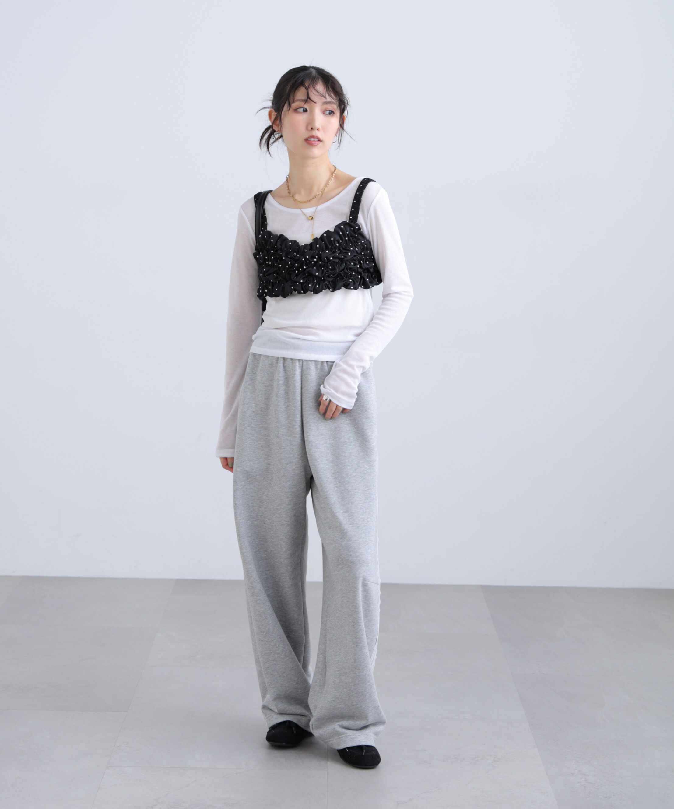  「シャーリングドットビスチェセットシアーカットソー」|Tシャツ・カットソー|