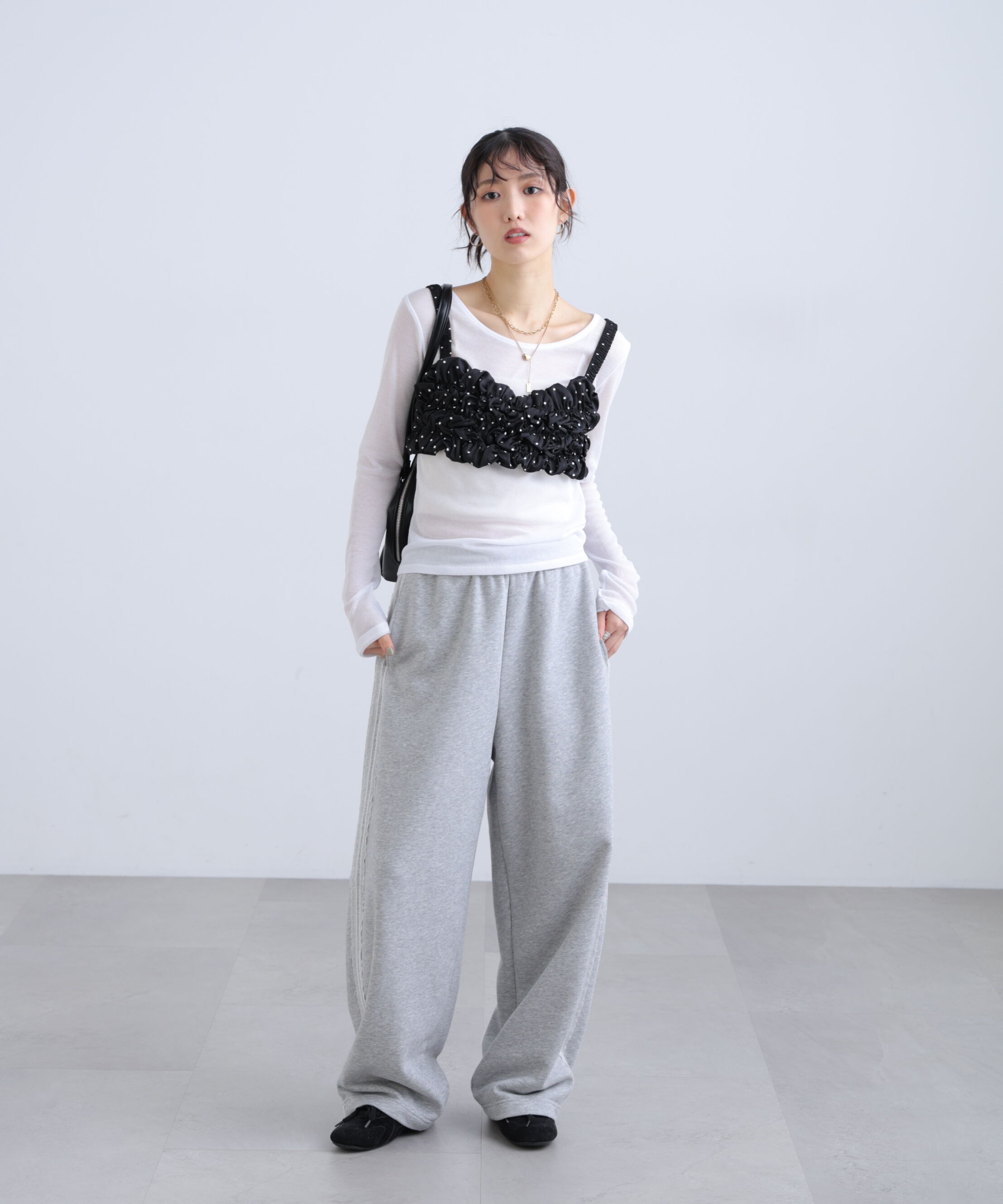  「シャーリングドットビスチェセットシアーカットソー」|Tシャツ・カットソー|
