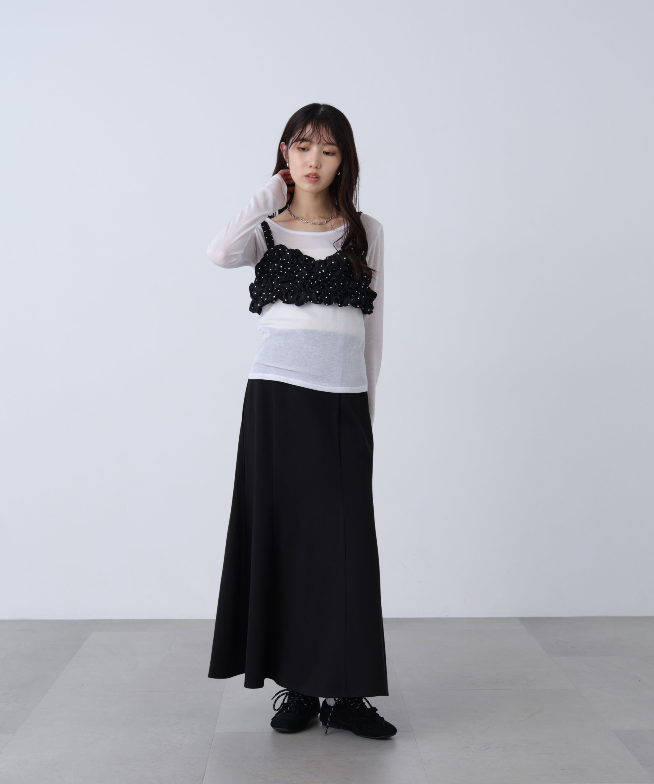  「シャーリングドットビスチェセットシアーカットソー」|Tシャツ・カットソー|