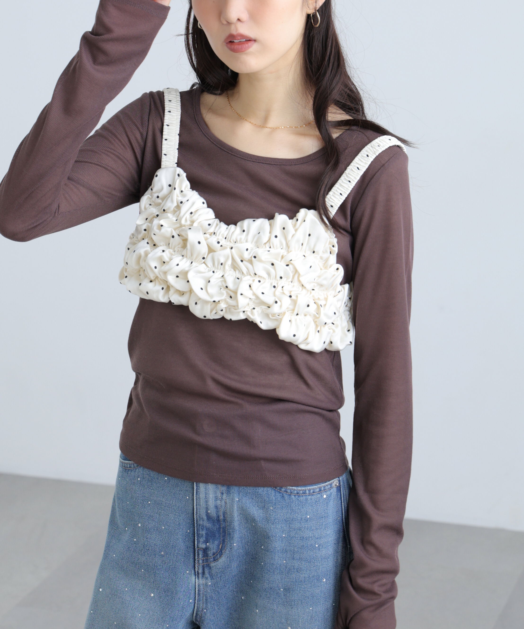  「シャーリングドットビスチェセットシアーカットソー」|Tシャツ・カットソー|