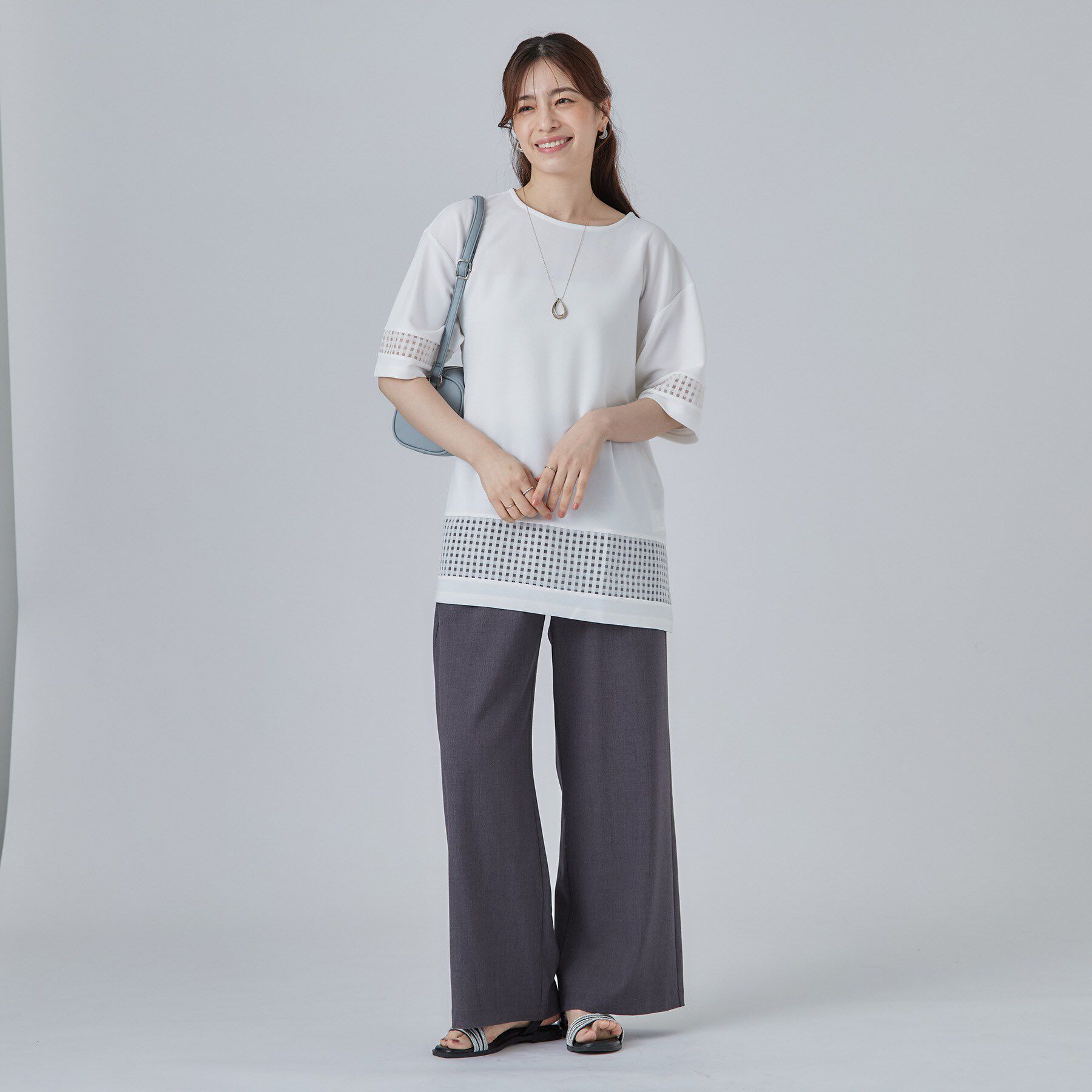 SHOO･LA･RUE「【S-LL/洗濯機可】上品に体型カバー 大人のチェックチュニック」|チュニック|