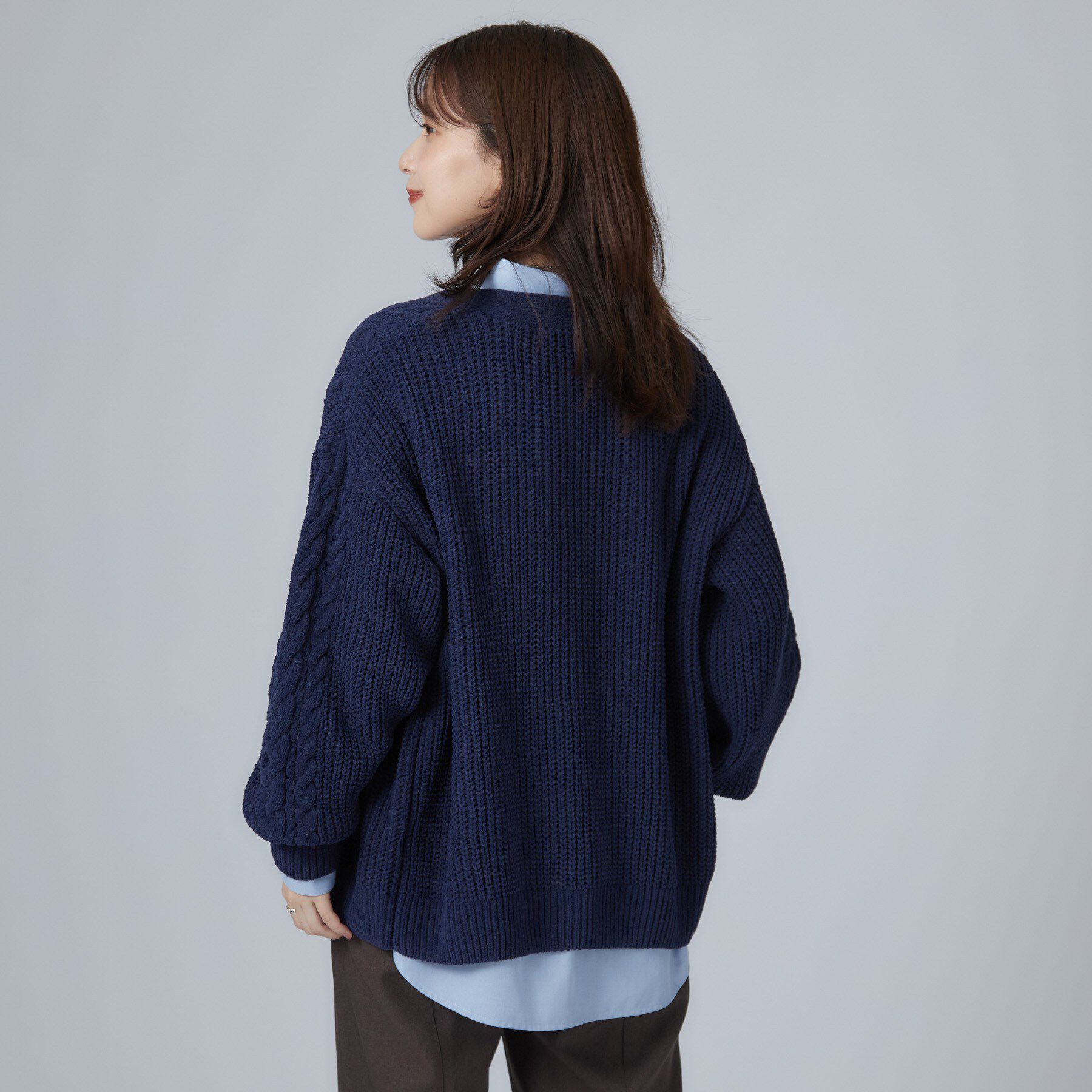 SHOO･LA･RUE「【洗濯機可】もこもちモールケーブル Vネックカーディガン」|カーディガン|