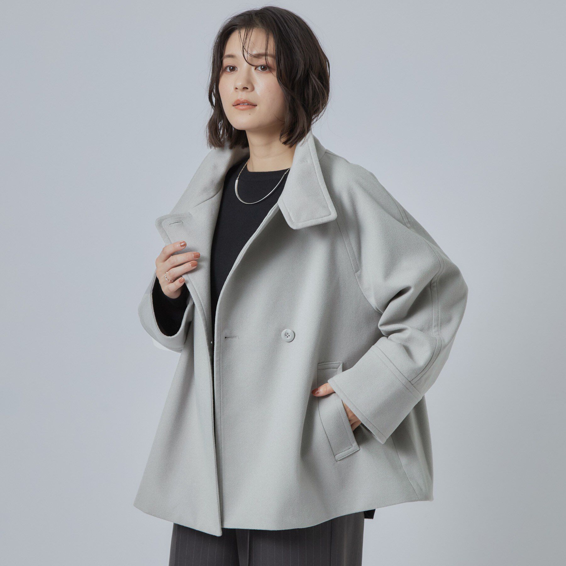 SHOO･LA･RUE「【S-LL】見た目以上に軽い ウール調 スタンドカラーショートコート」|その他|