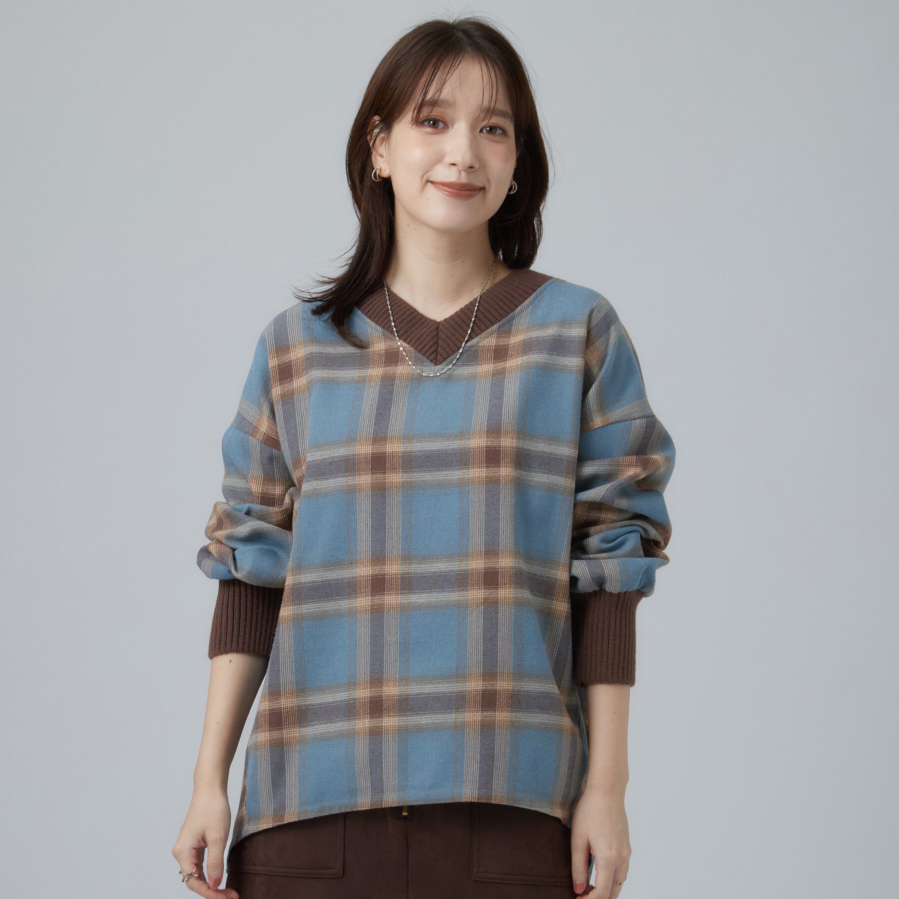SHOO･LA･RUE「【S-LL/洗濯機可】大人レトロな チェック柄トップス」|Tシャツ・カットソー|