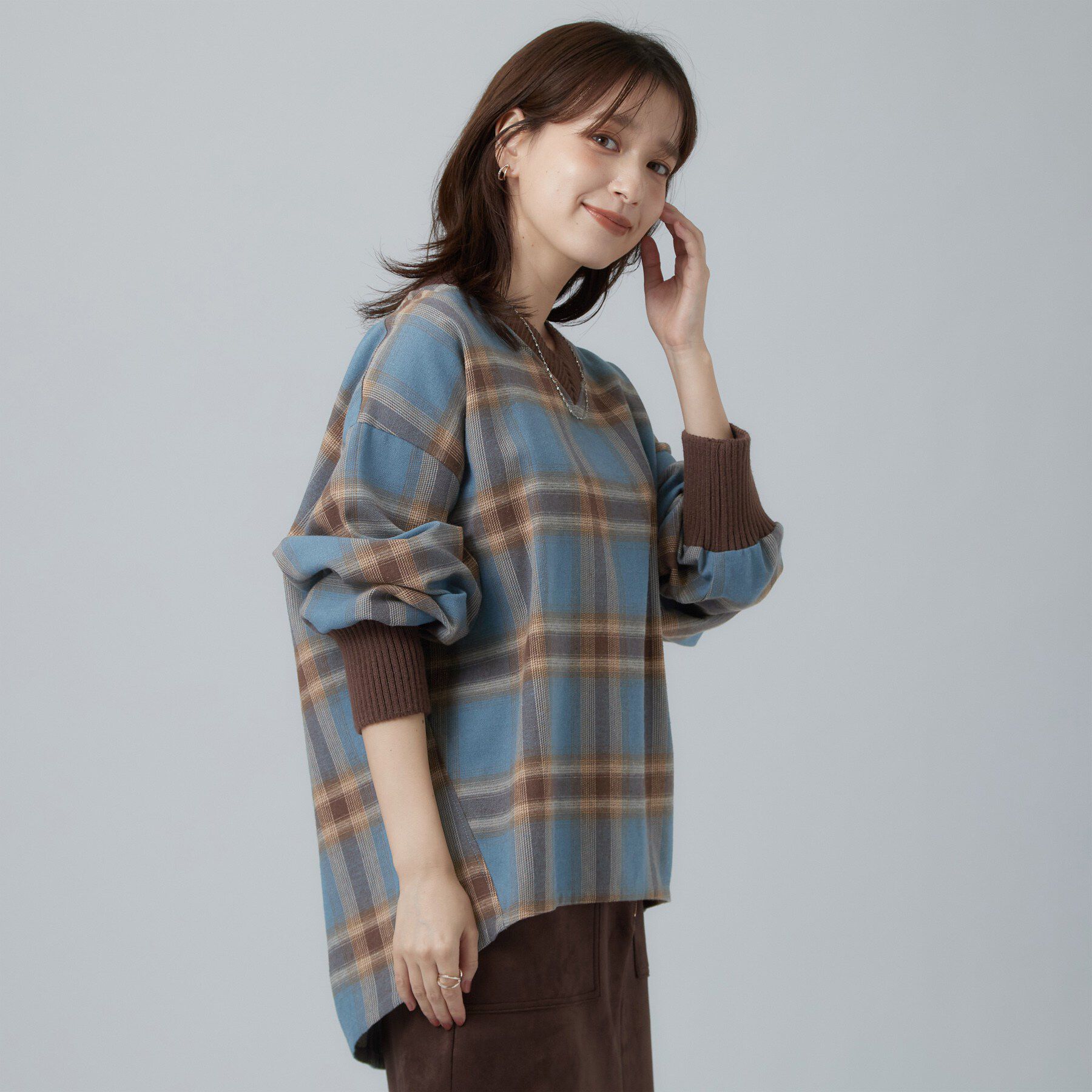 SHOO･LA･RUE「【S-LL/洗濯機可】大人レトロな チェック柄トップス」|Tシャツ・カットソー|