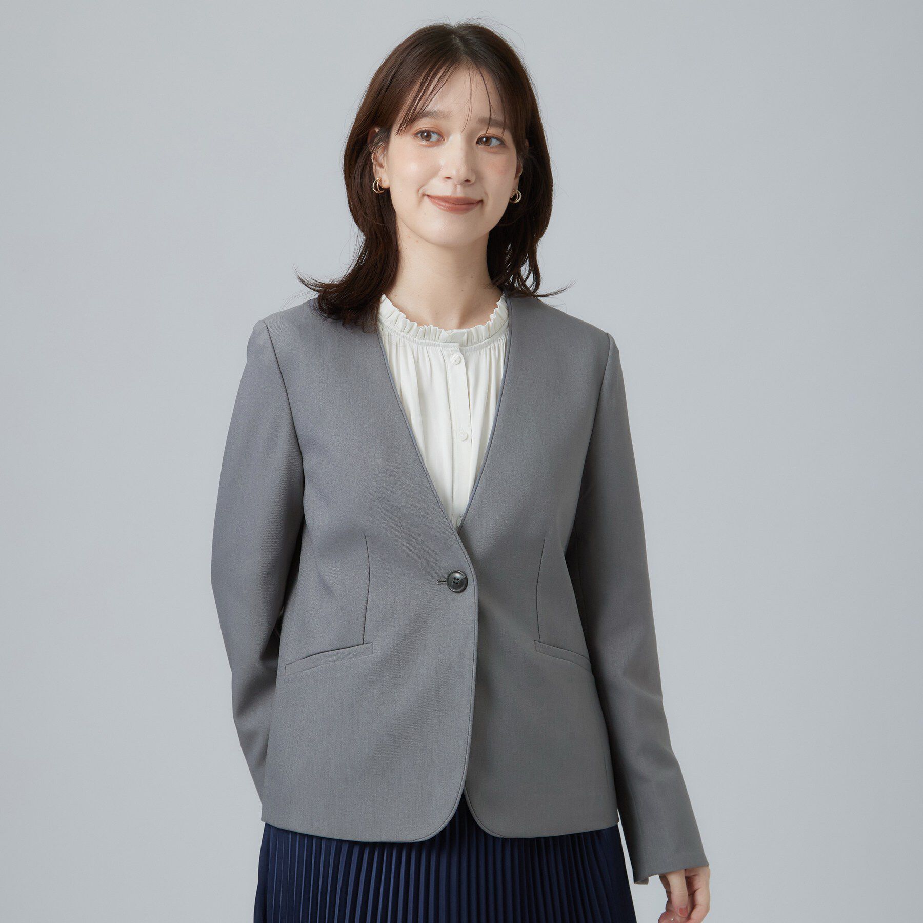 SHOO･LA･RUE「【通勤/セットアップ可/洗濯機可】すっきり好印象 ノーカラージャケット」|ノーカラージャケット|