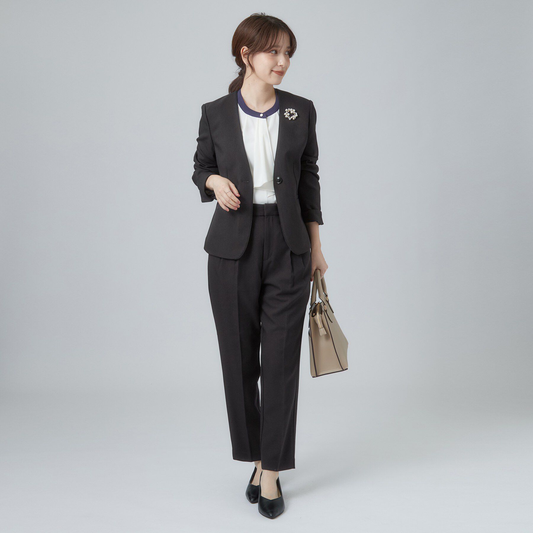SHOO･LA･RUE「【通勤/セットアップ可/洗濯機可】すっきり好印象 ノーカラージャケット」|ノーカラージャケット|