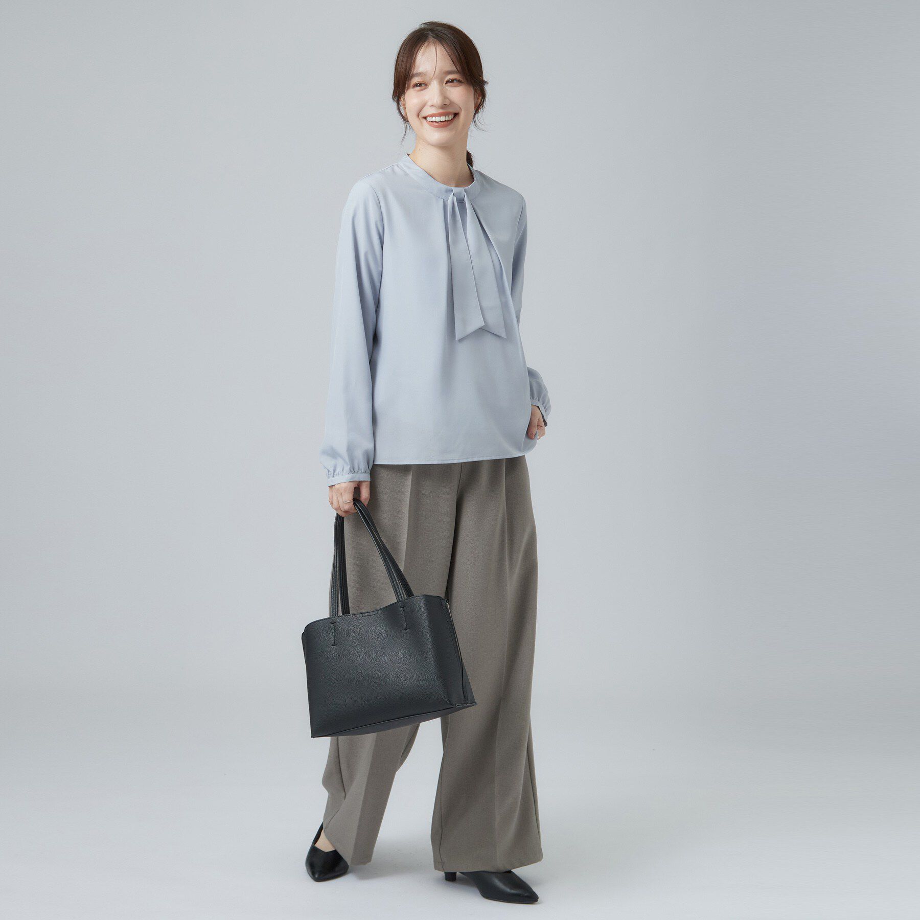 SHOO･LA･RUE「【あったか/通勤/セレモニー】裏地にヒミツ ボウタイ風 裏起毛ブラウス」|シャツ・ブラウス|