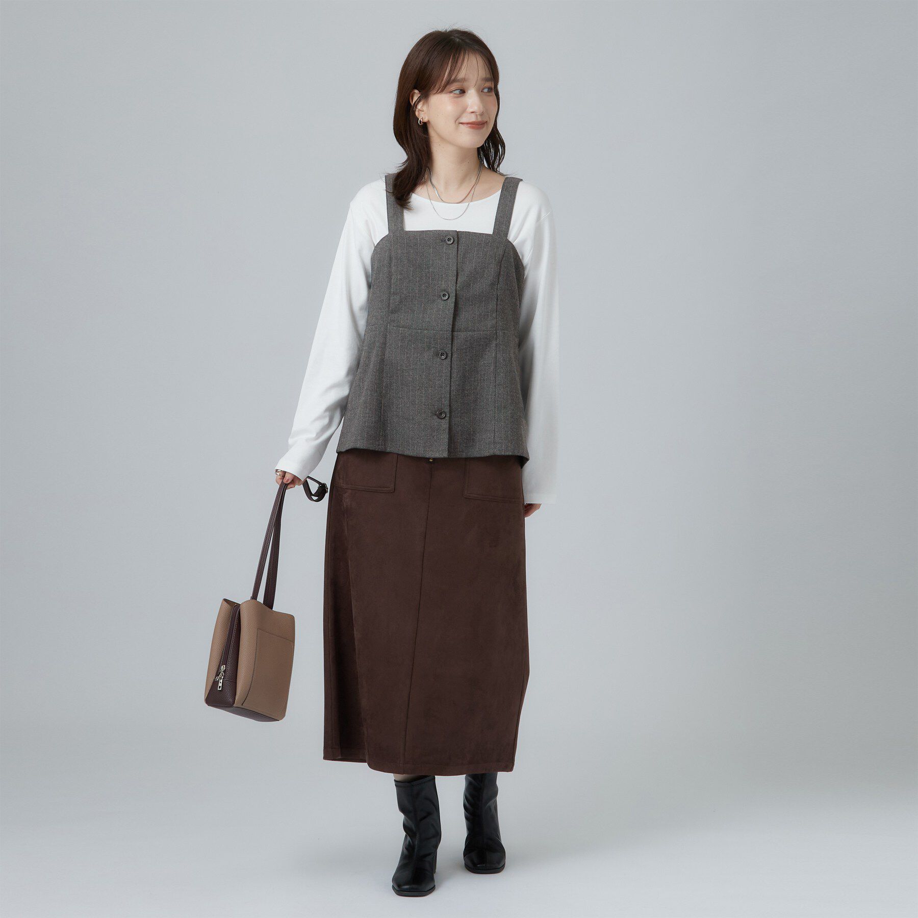 SHOO･LA･RUE「【セットアップ可/あったか/ぱちぱちしにくい】体型カバー+こなれ見え叶う 両面微起毛ビスチェ」|シャツ・ブラウス|