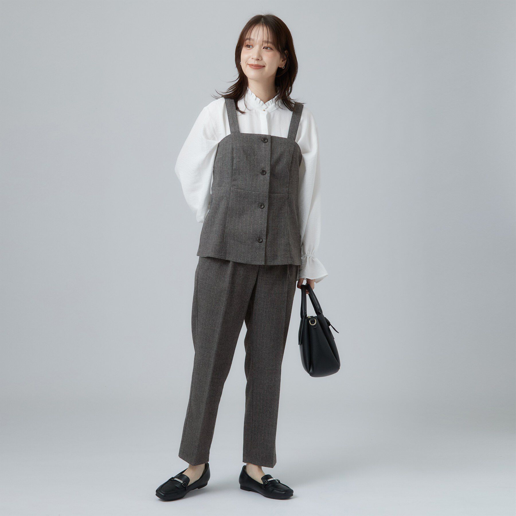 SHOO･LA･RUE「【セットアップ可/あったか/ぱちぱちしにくい】体型カバー+こなれ見え叶う 両面微起毛ビスチェ」|シャツ・ブラウス|